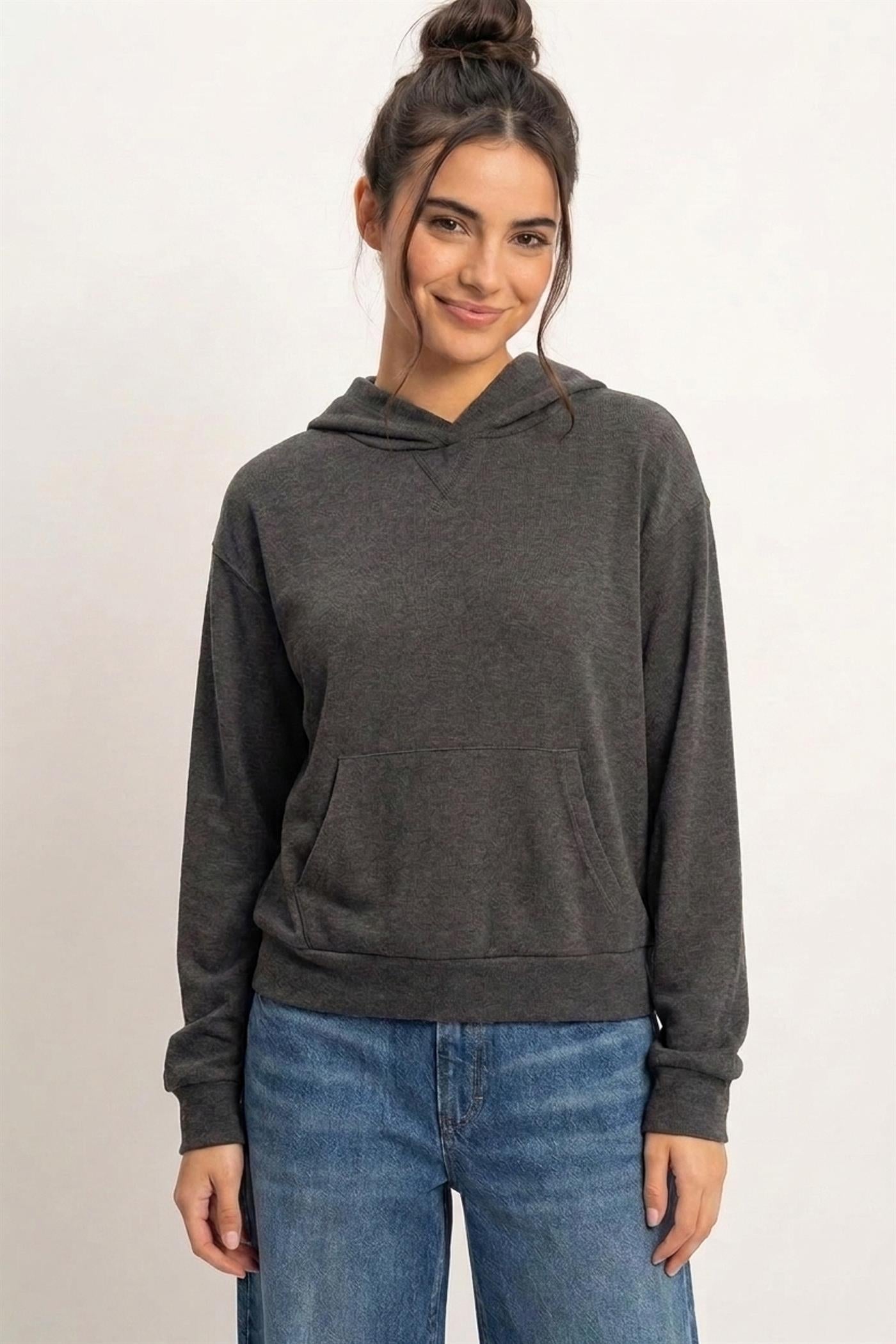 Wholesale Long Sleeve Hoodie With Kangaroo Pocket Hoodies DZ26F276 BLACK DOUBLE ZERO