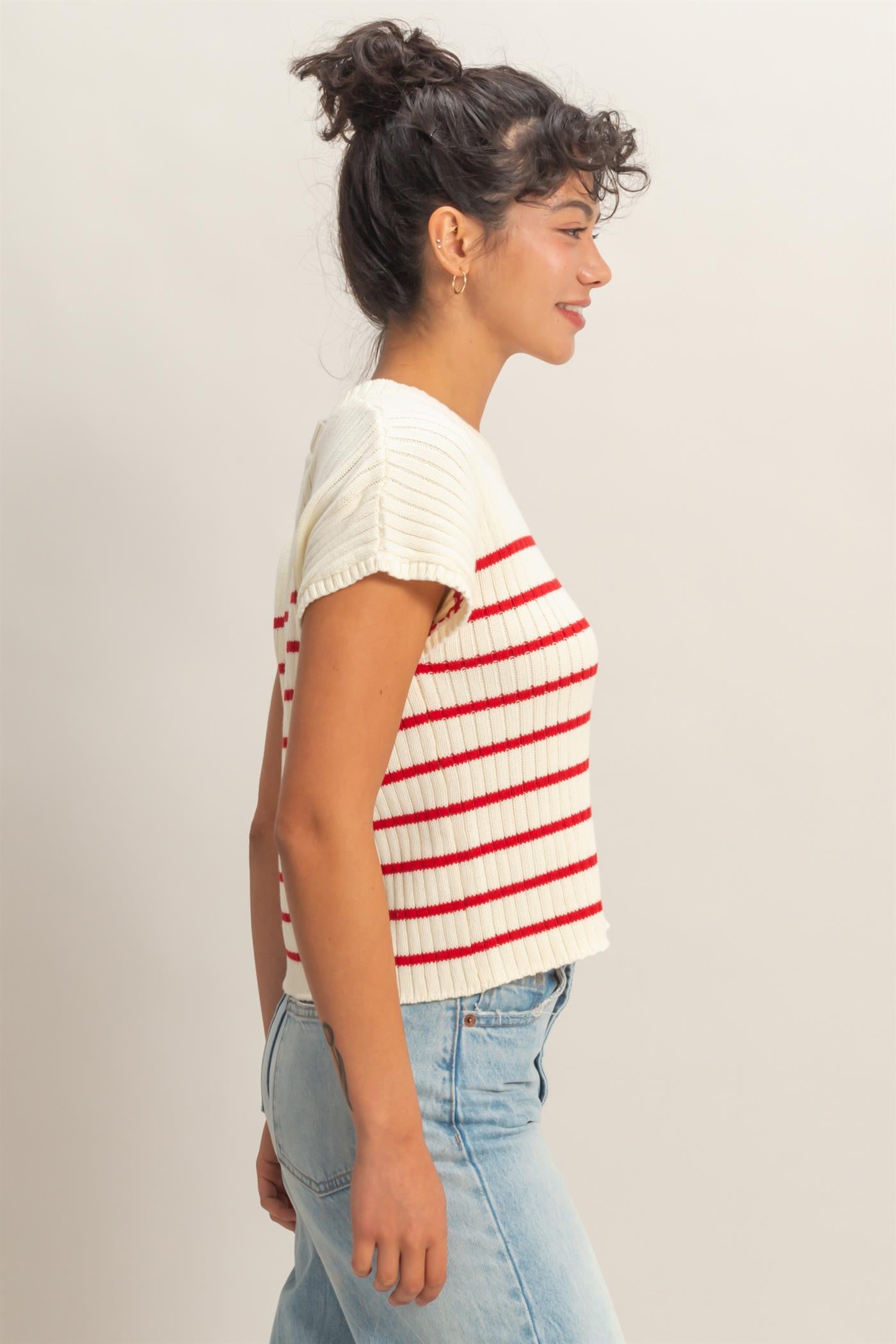 Wholesale Sleeveless Ribbed Striped Knit Top Clothing Tops DZ26A209 RED DOUBLE ZERO