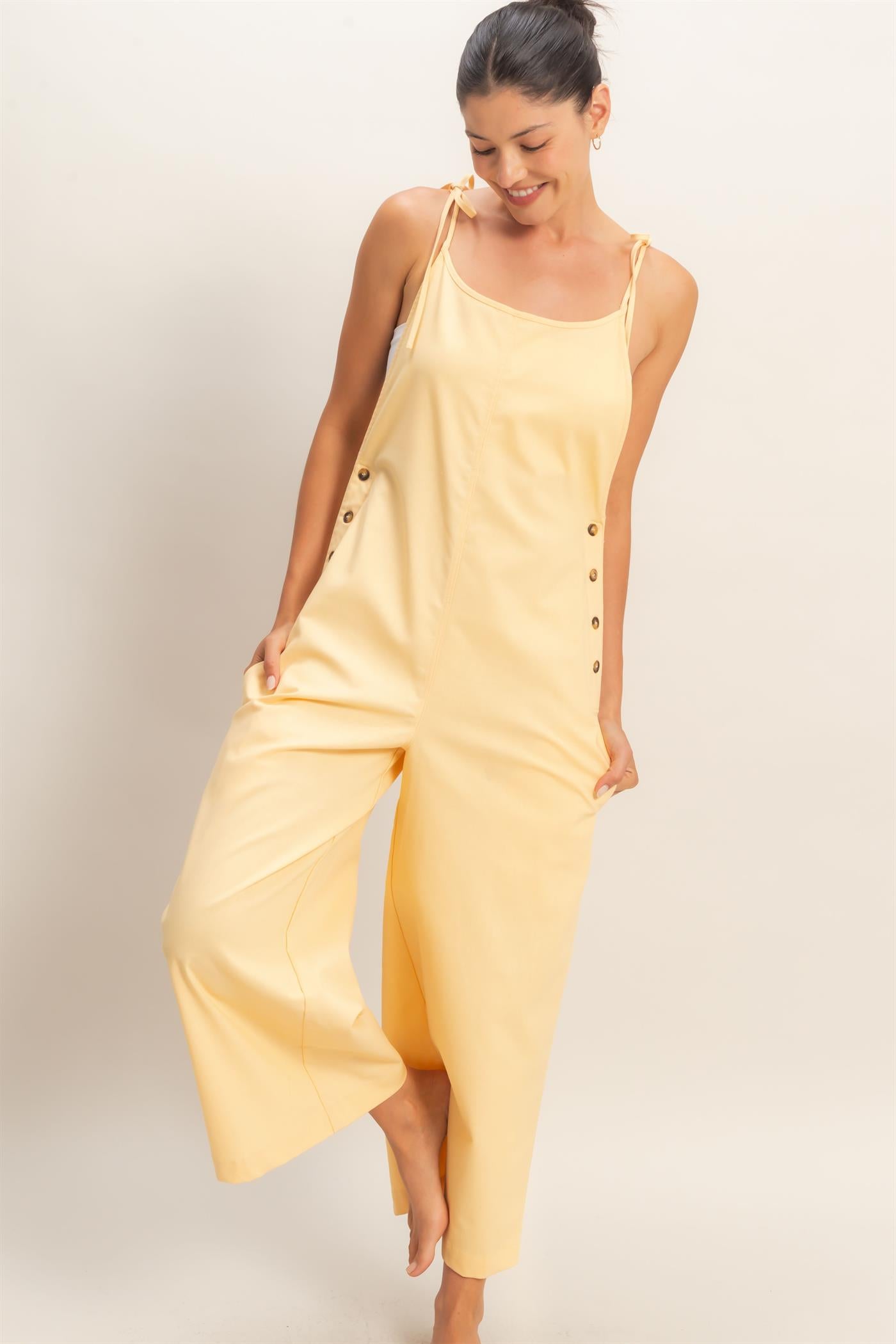 Wholesale Adjustable Strap Jumpsuit Clothing HF26A799 LIGHT YELLOW HYFVE