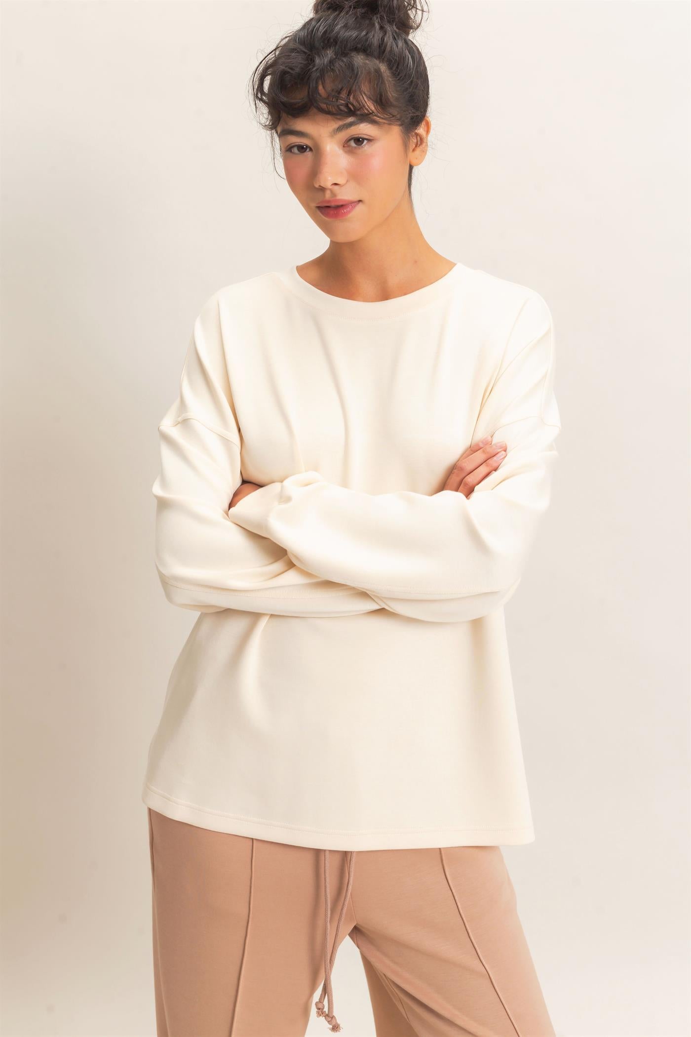 Wholesale Oversized Crew Neck Top Sweatshirts DZ26E388 ALPACA DOUBLE ZERO