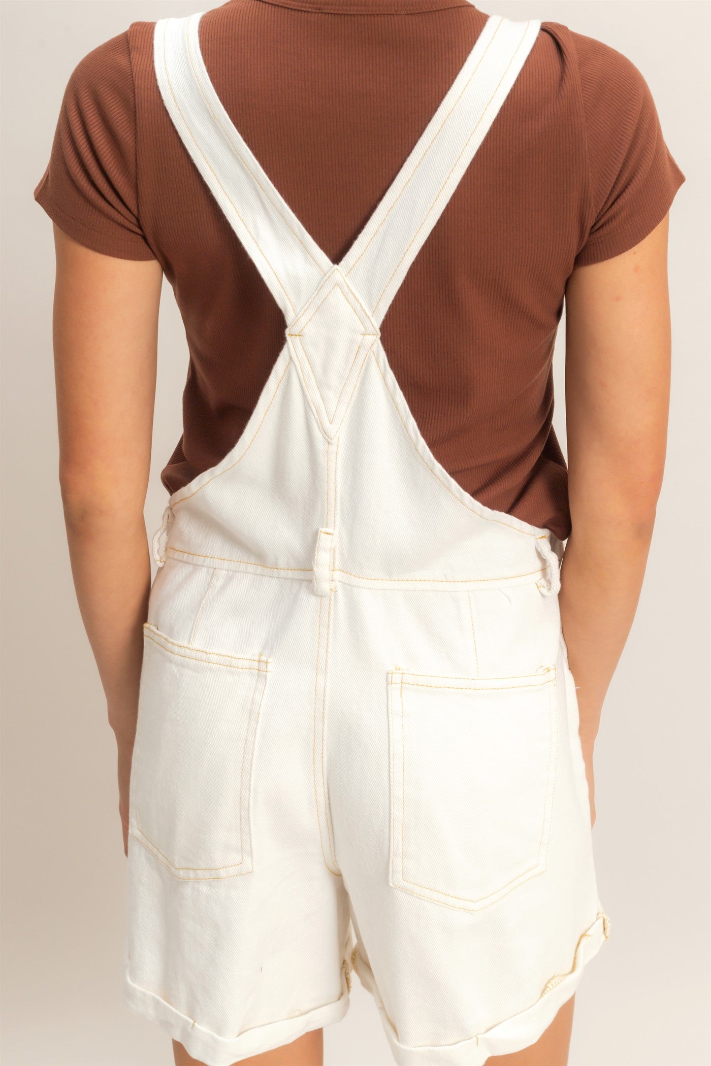 Wholesale Denim Cross Back Overalls Clothing HF26A571 WHITE DENIM HYFVE