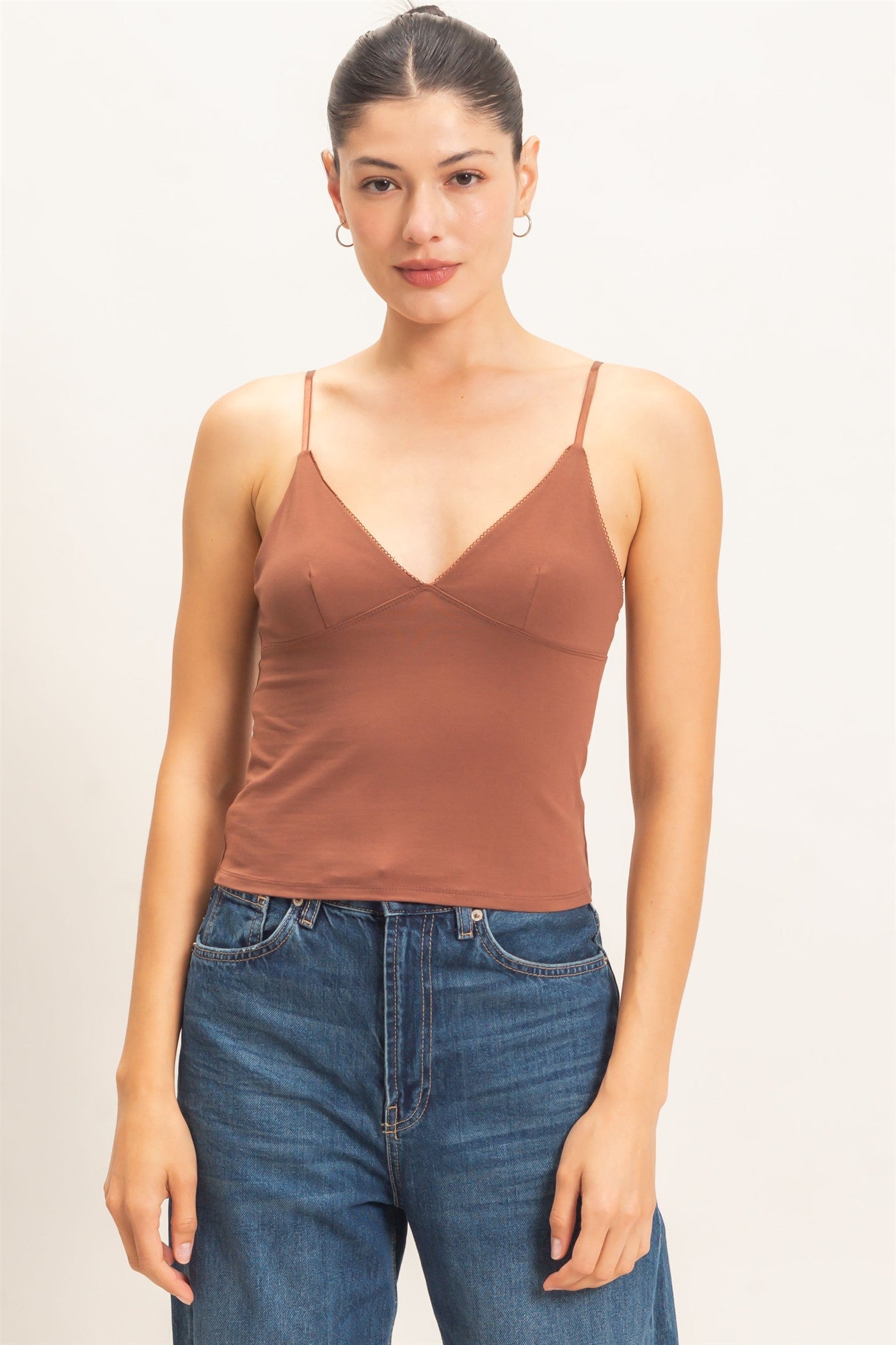 Wholesale Spaghetti Strap Bralette Top Camisoles HF26E621 CHOCOLATE HYFVE