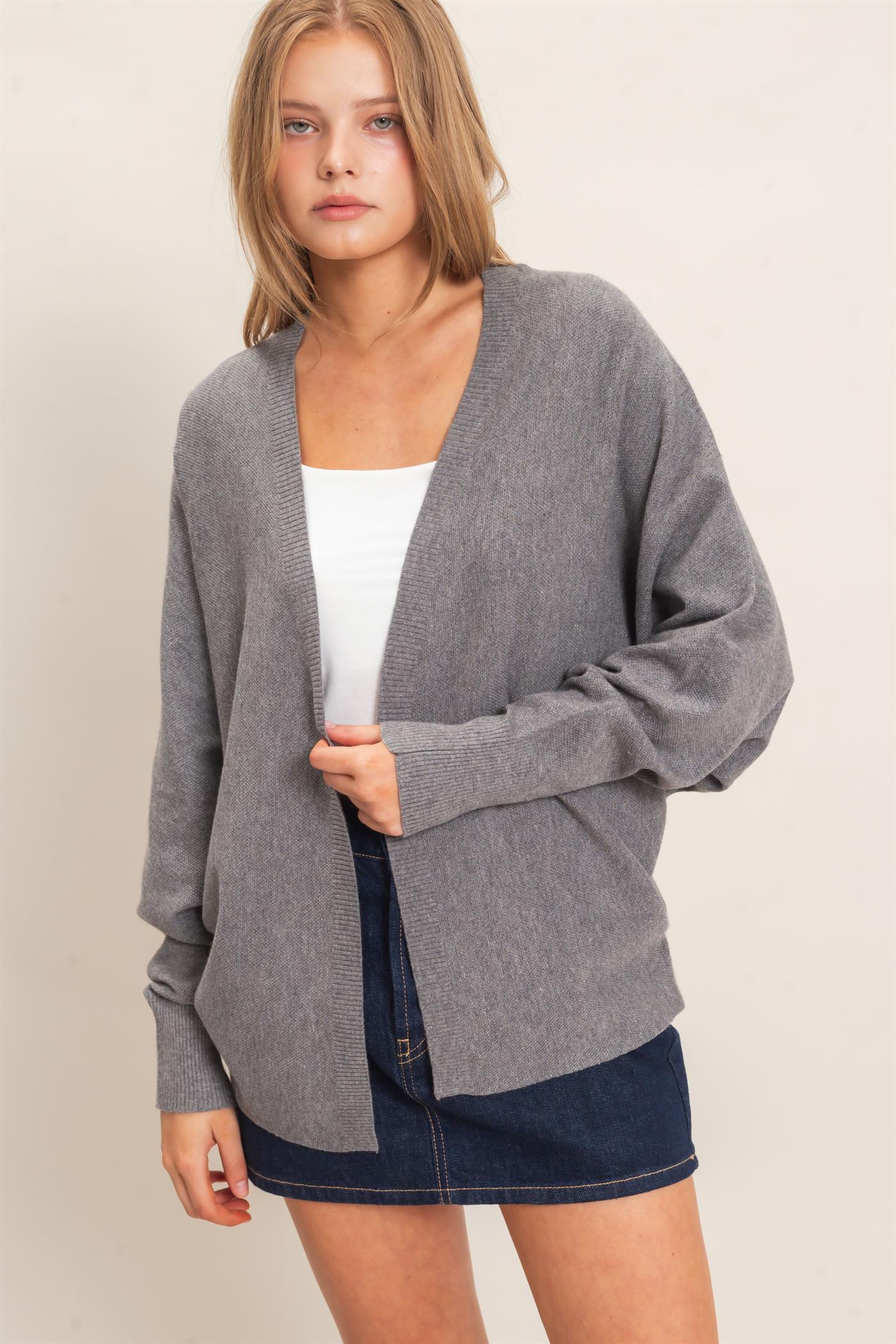Wholesale Open Front Knit Cardigan Cardigans HF26E834 GRAY HYFVE