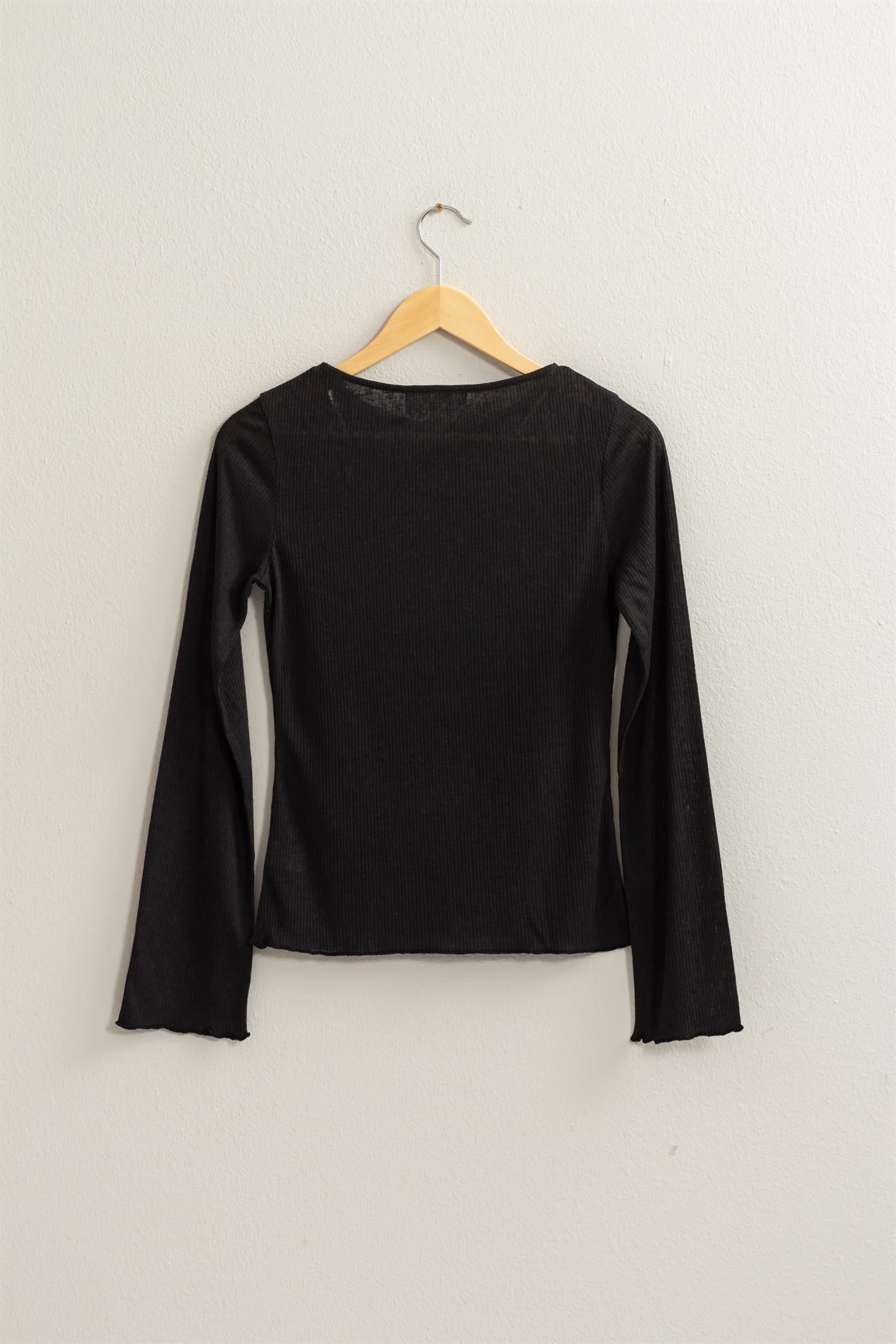 Wholesale Ribbed Long Sleeve Top Clothing Tops DZ24C196 BLACK DOUBLE ZERO