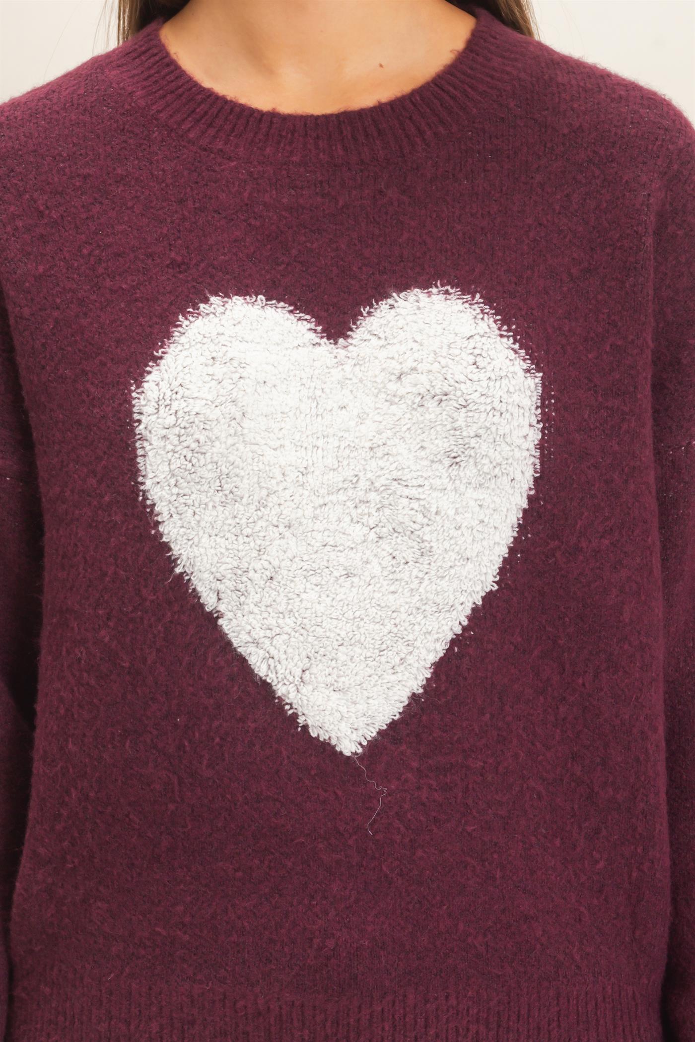 Wholesale Heart Graphic Sweater Sweaters DZ26E430 DARK CHERRY DOUBLE ZERO