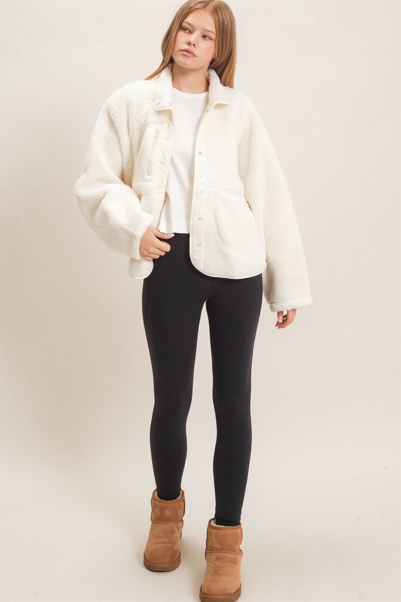 Wholesale Sherpa Fleece Jacket Coats & Jackets HF26E077 WHIP CREAM HYFVE