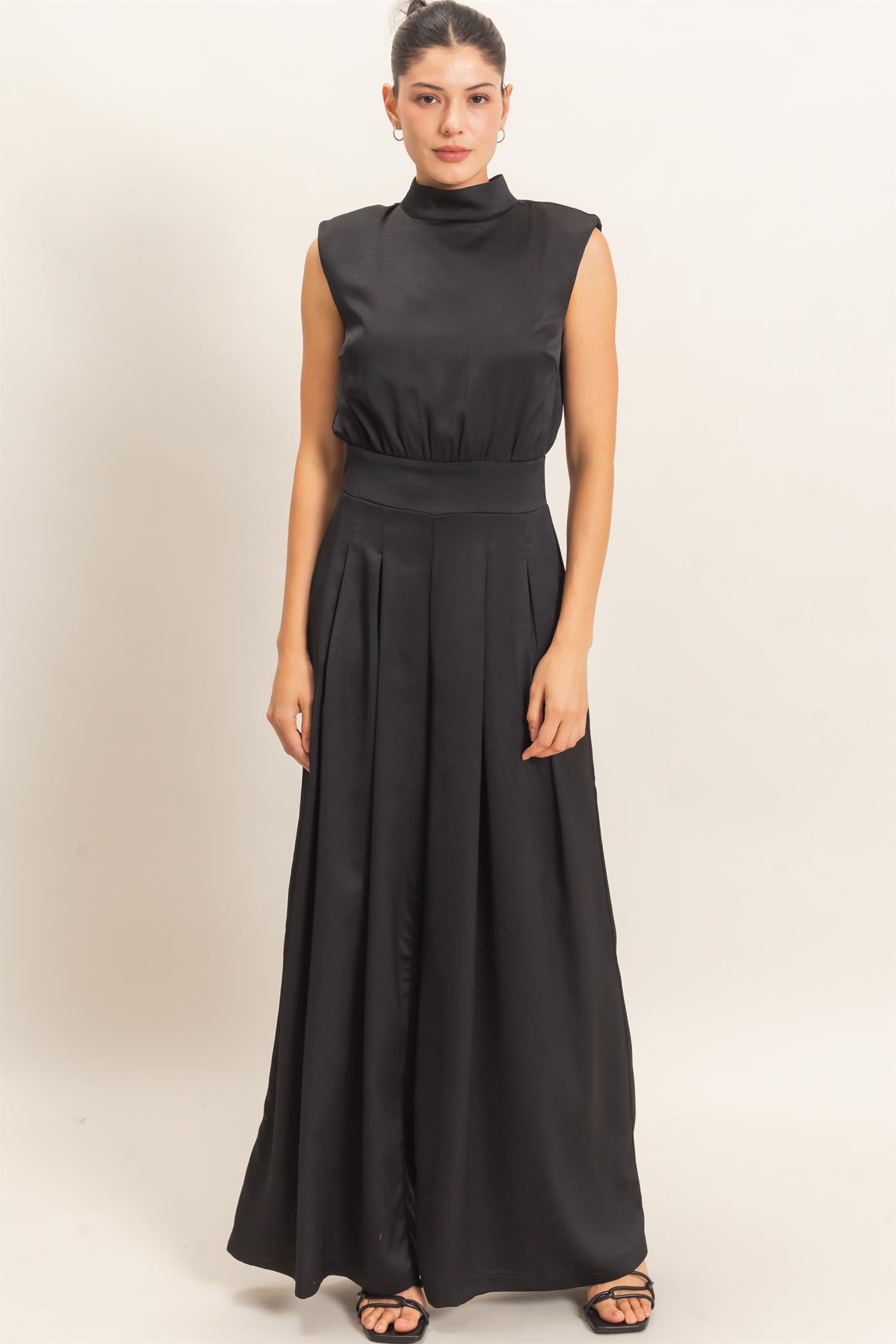 Wholesale Sleeveless Mock Neck Jumpsuit Clothing HF26F209-D BLACK HYFVE