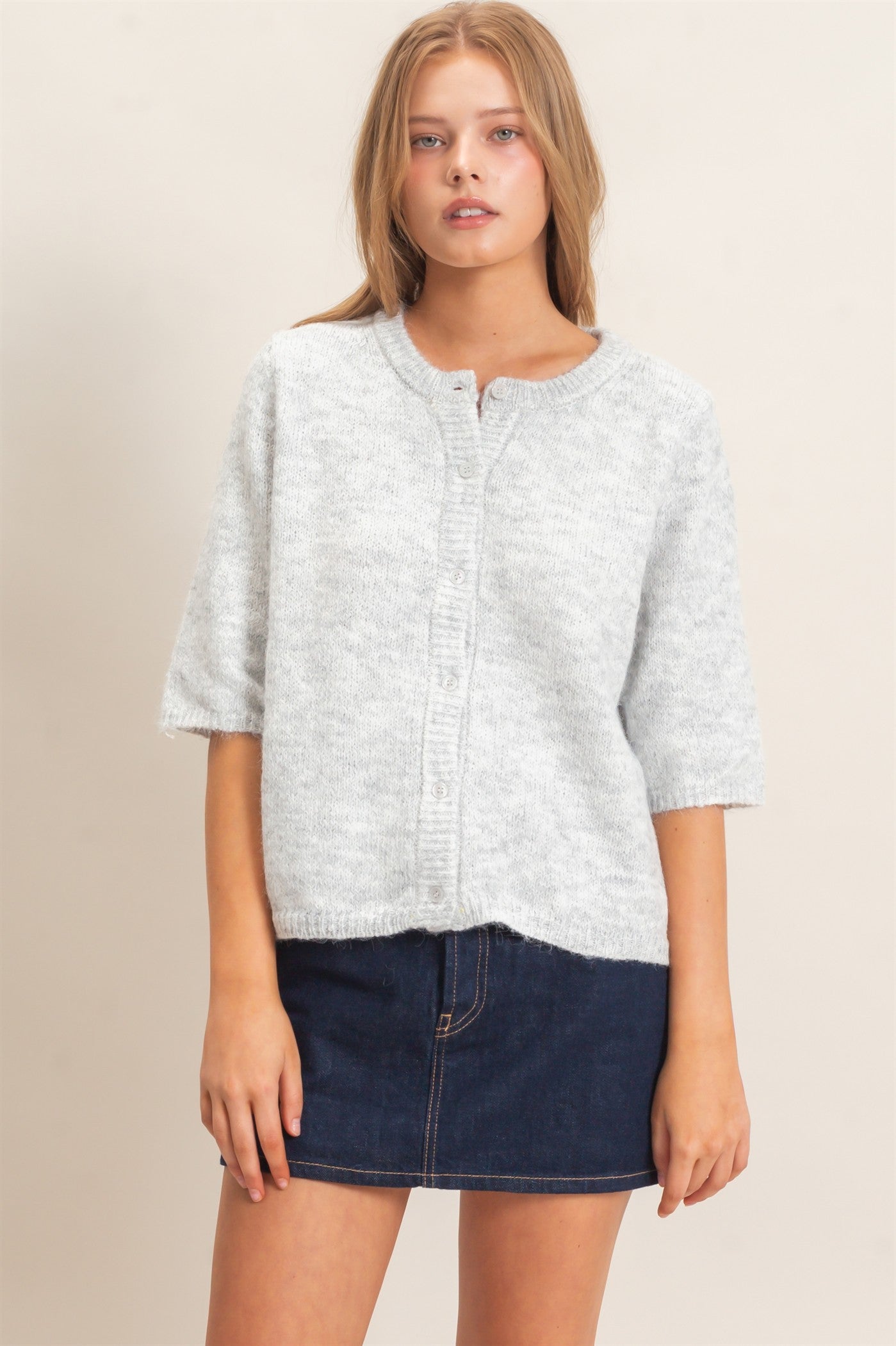 Wholesale Button-Up Cardigan Cardigans HF26E228 HEATHER GRAY HYFVE