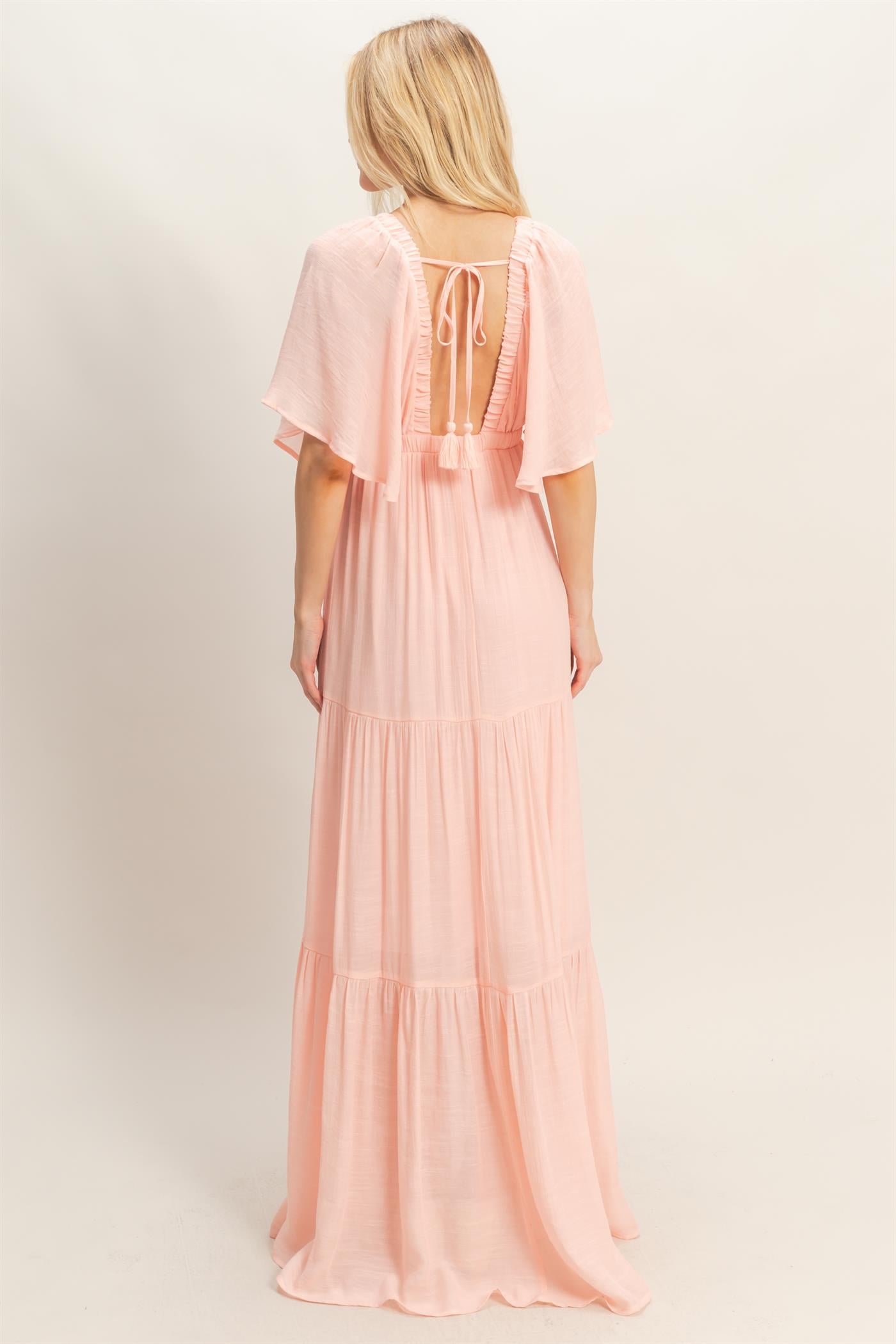 Wholesale Flutter Sleeve Maxi Dress Dresses HF26C285-D LIGHT PINK HYFVE