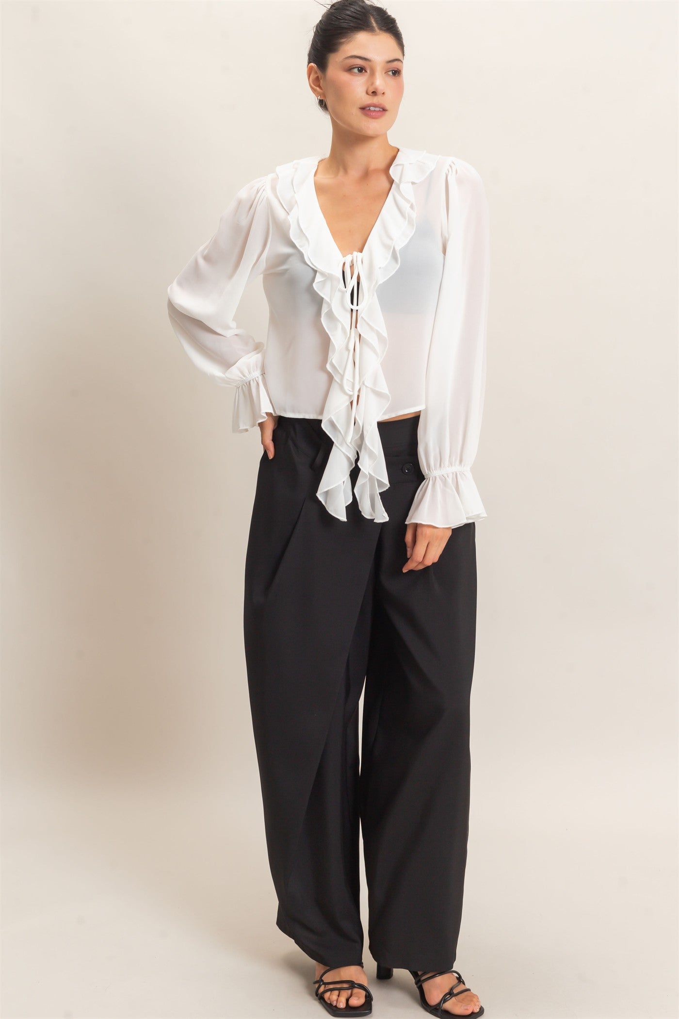 Wholesale Ruffled V-Neck Blouse Blouses HF26F066 OFF WHITE HYFVE