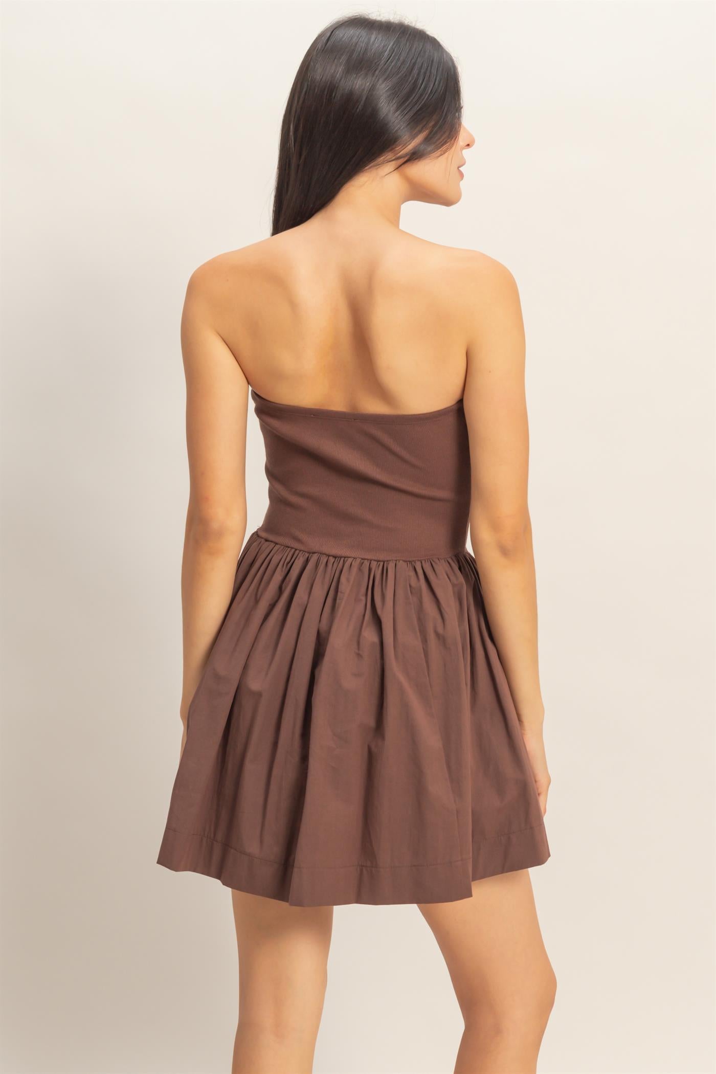 Wholesale Strapless Flowy Mini Dress Dresses DZ26C043 CHOCOLATE DOUBLE ZERO