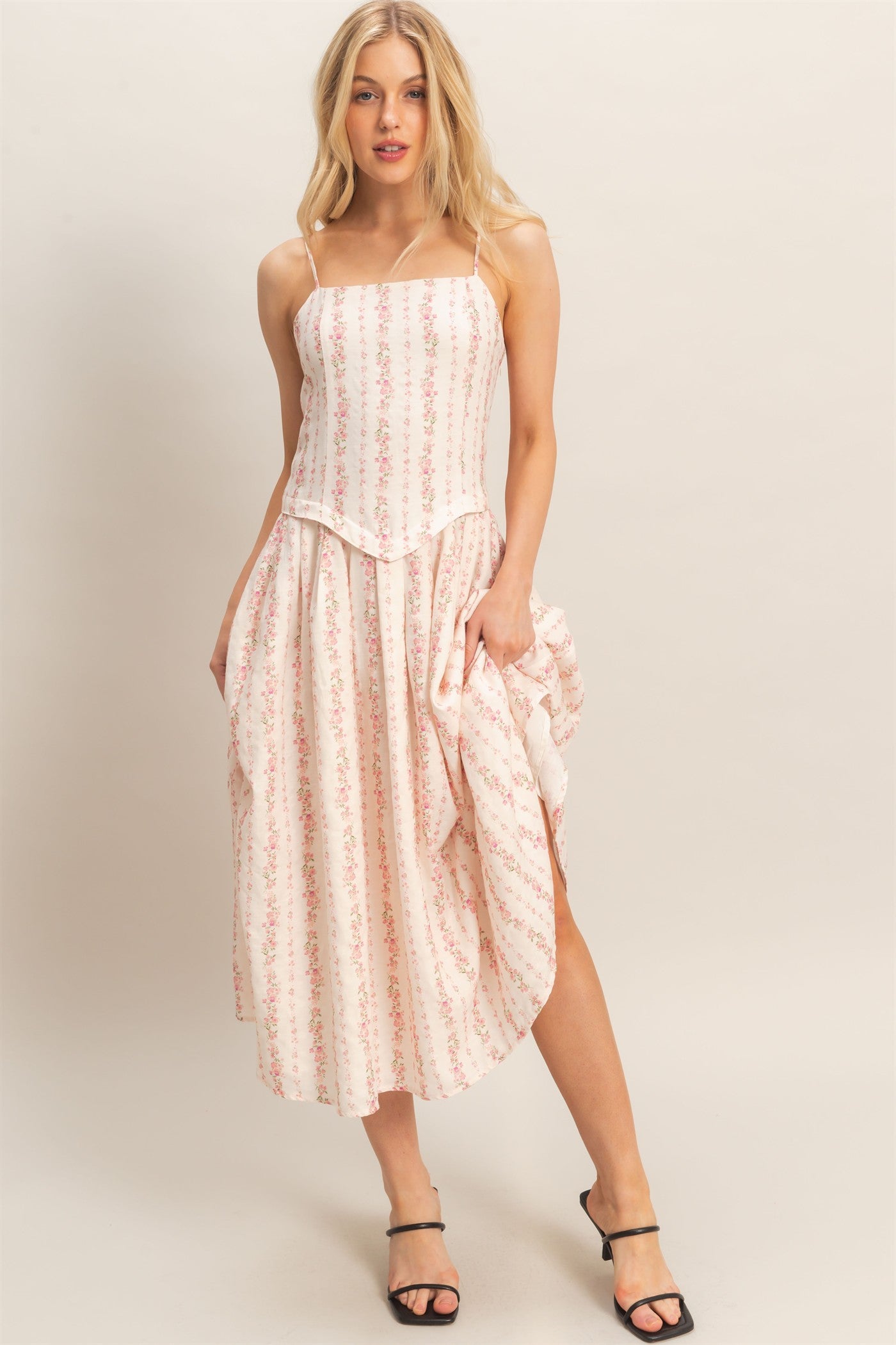 Wholesale Square Neck Floral Dress Dresses HF26A322 PINK HYFVE