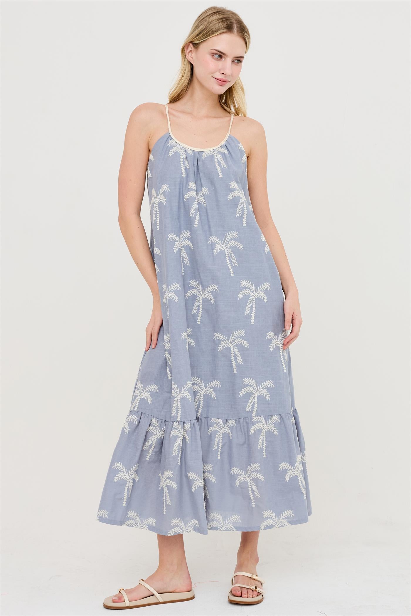 Wholesale Embroidered Spaghetti Strap Dress Dresses HF26C353-D DUSTY BLUE HYFVE
