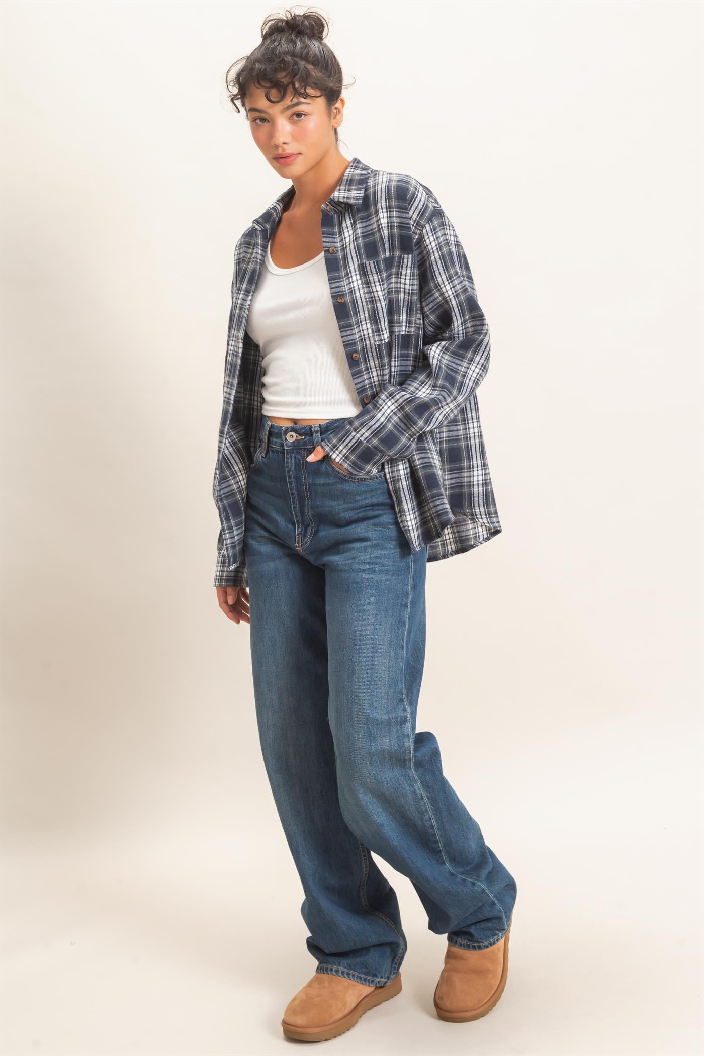 Wholesale Plaid Long Sleeve Shirt Shirts DZ26F275 NAVY DOUBLE ZERO