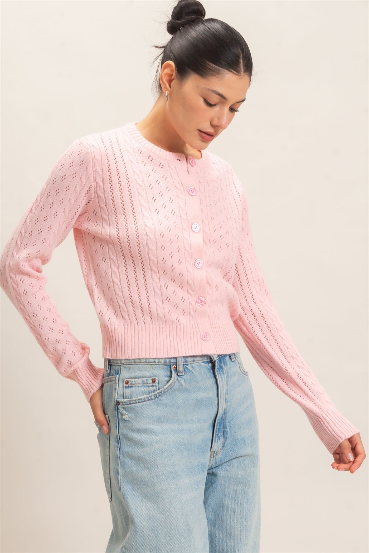 Wholesale Cable Knit Cardigan Cardigans HF26E150 PINK HYFVE