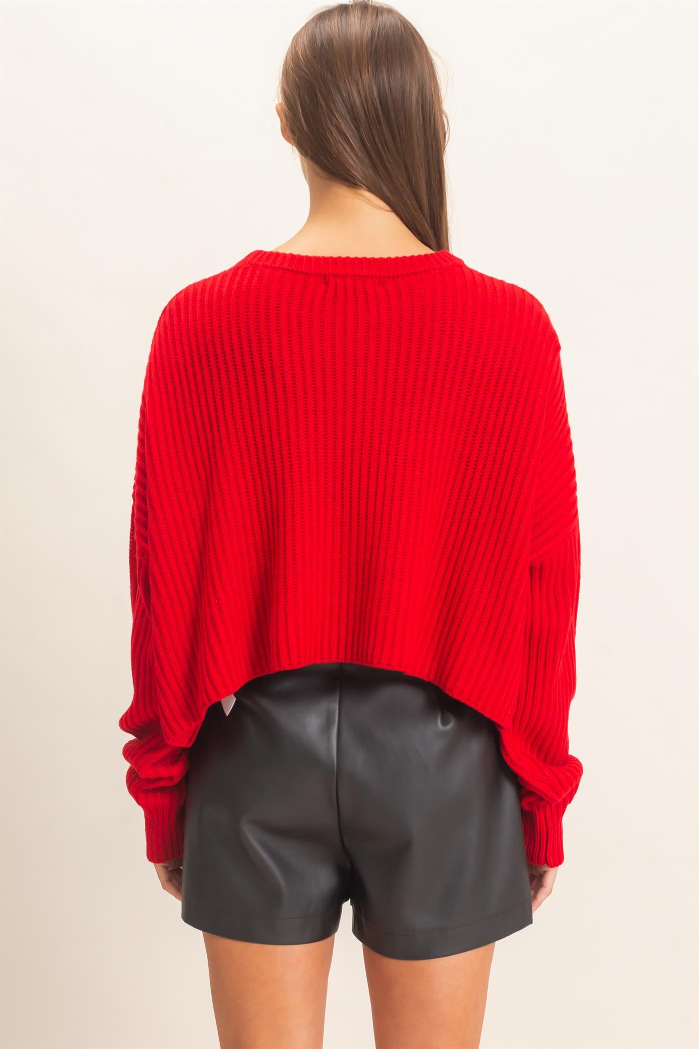 Wholesale Oversized Cropped Sweater Sweaters DZ26E252 RED DOUBLE ZERO