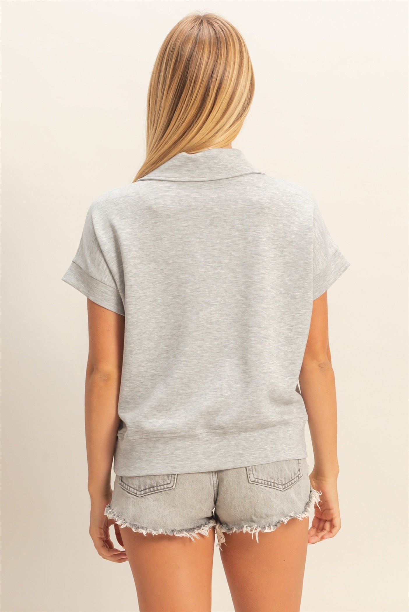 Wholesale Short Sleeve High Neck Half-Zip Top Clothing Tops DZ26C735 HEATHER GRAY DOUBLE ZERO