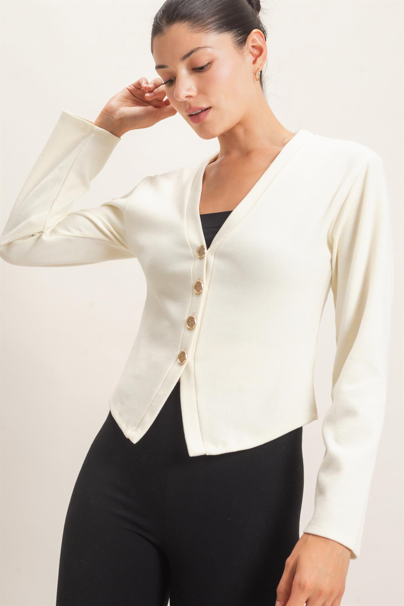 Wholesale V-Neck Buttoned Cardigan Cardigans HF26E540 CREAM HYFVE
