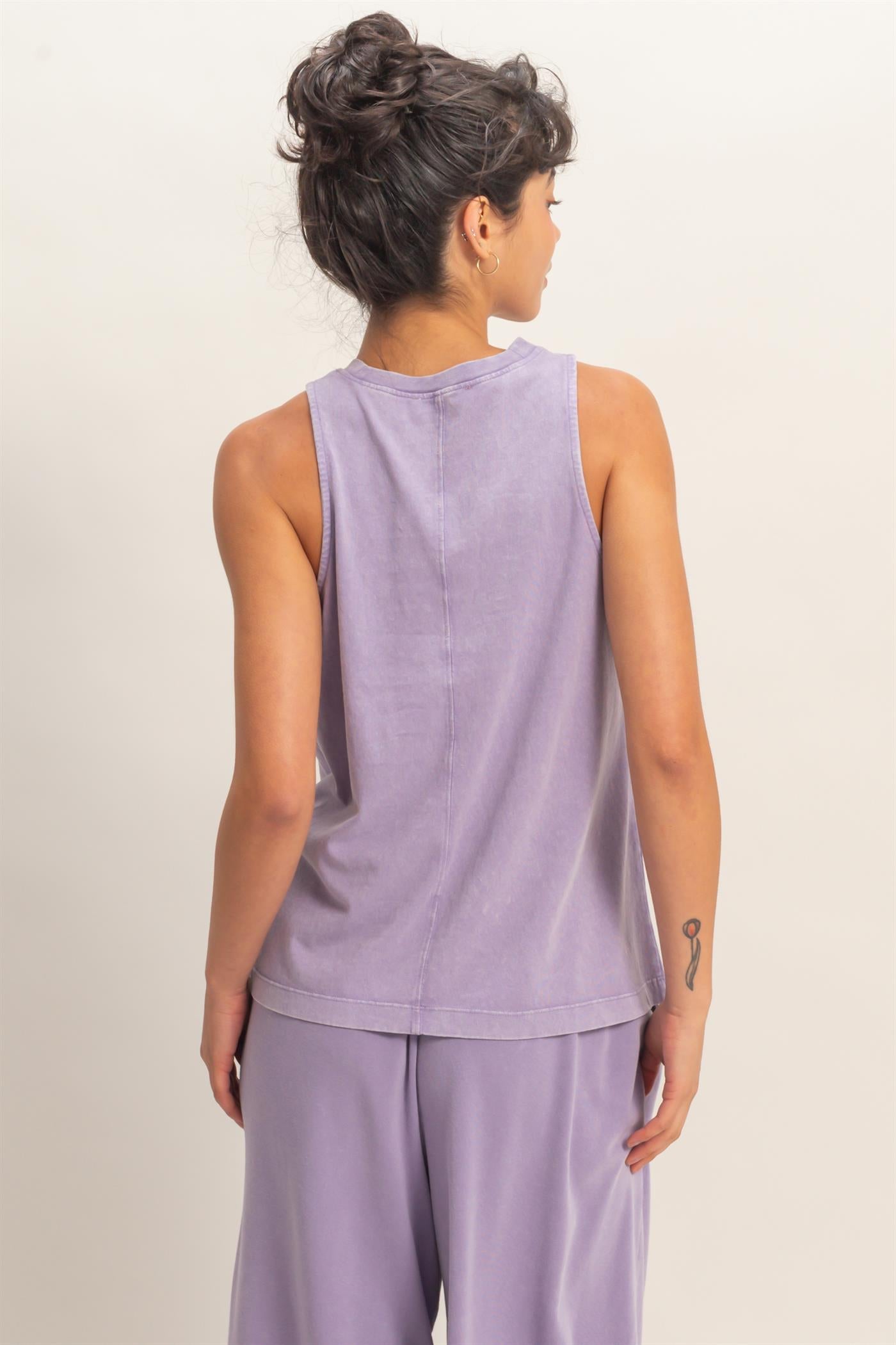 Wholesale Mineral Washed Sleeveless Top Clothing Tops DZ26A739 DUSTY PURPLE DOUBLE ZERO