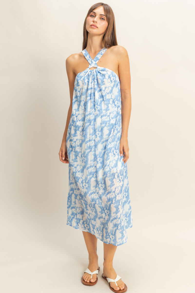 Wholesale Halter Cross Neck Backless Maxi Dress Dresses HF22E496 BLUE HYFVE