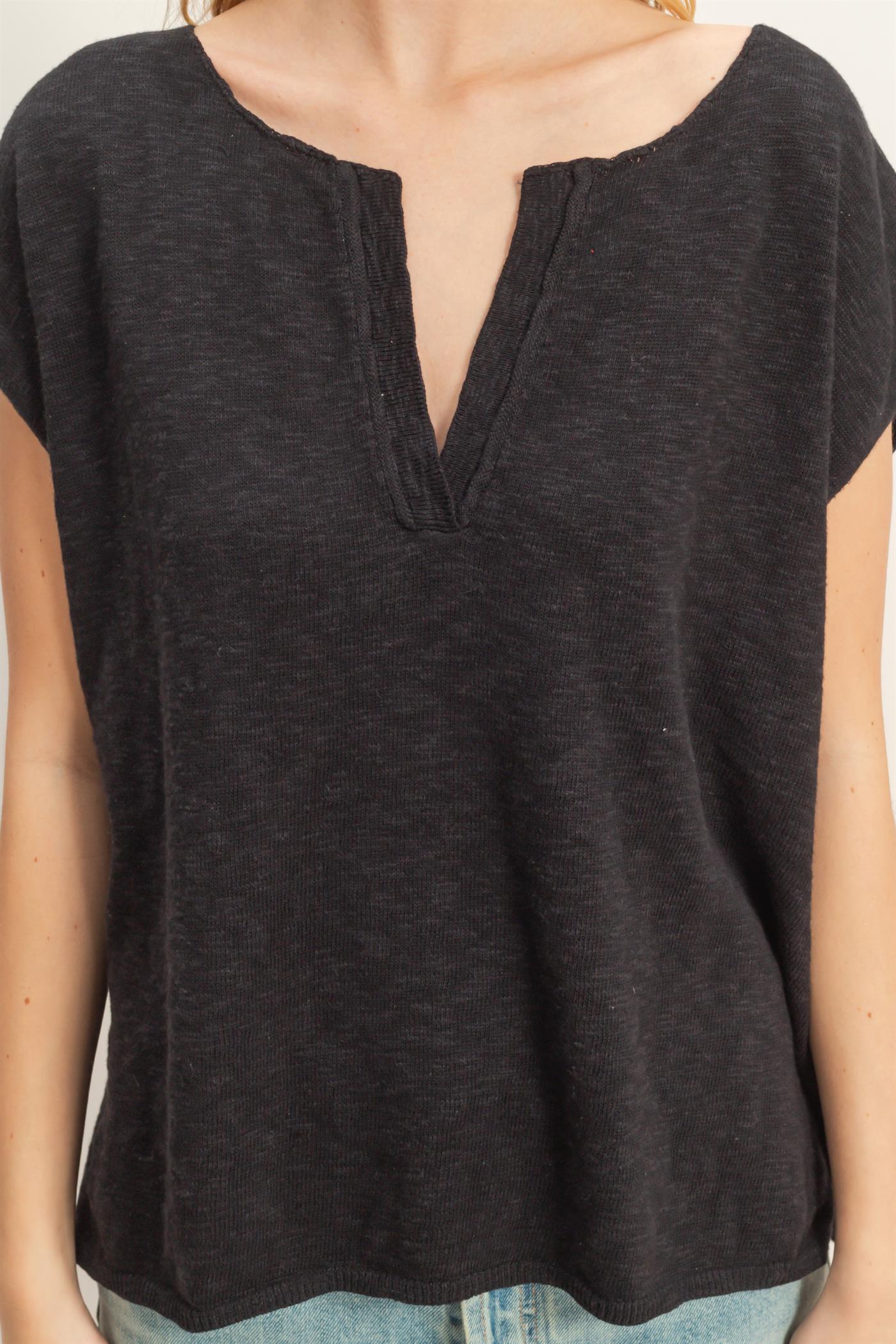 Wholesale Notched V-Neck Oversized Top Sweaters HF26A235 BLACK HYFVE