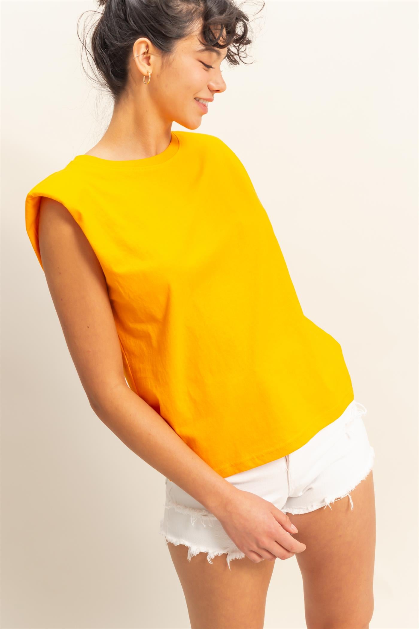 Wholesale Shoulder Pad Sleeveless Top Clothing Tops DZ24C849 ORANGE DOUBLE ZERO