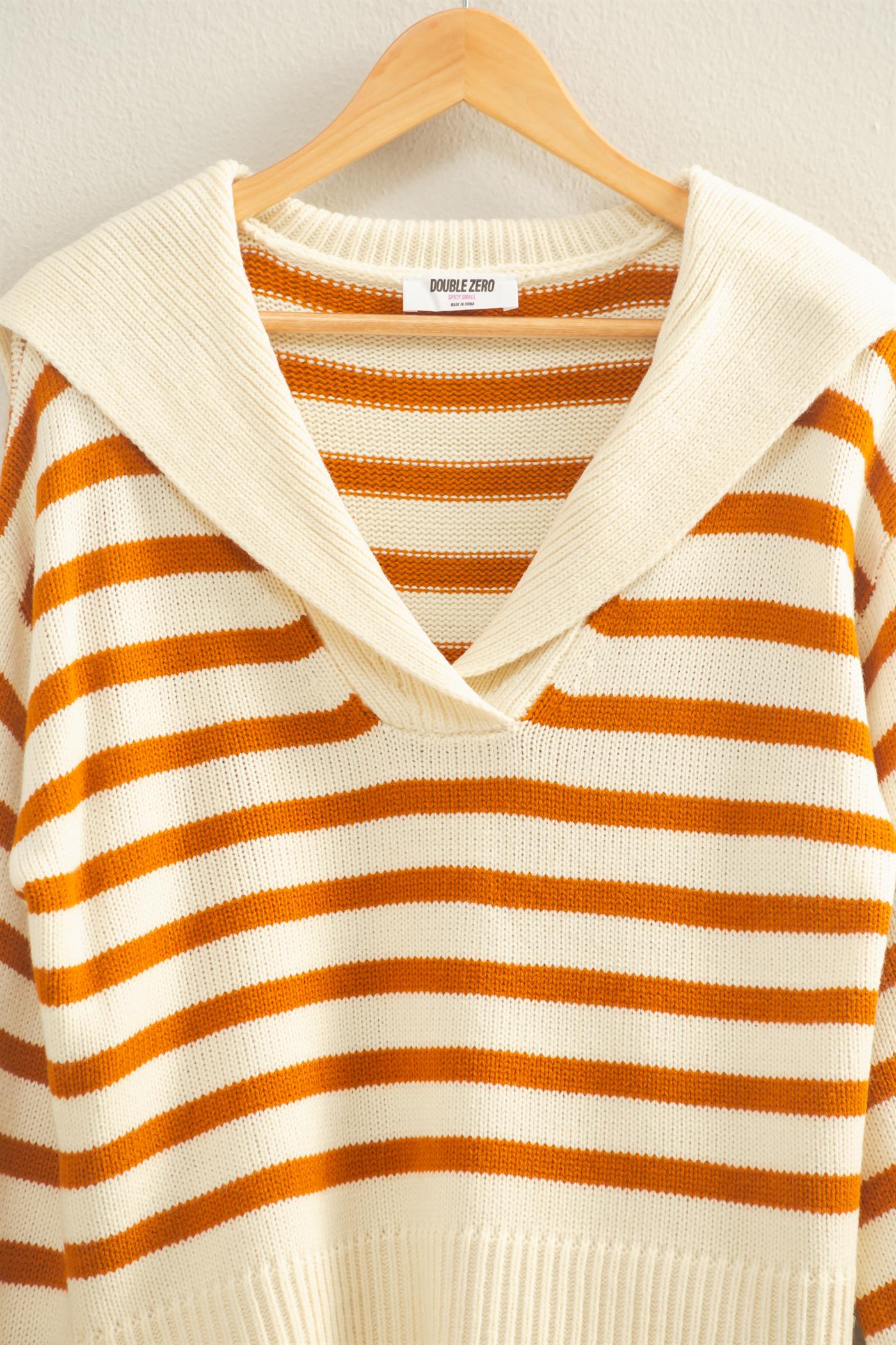 HEIHEI Sailor collar design sweat Striped Knit Sailor Collar