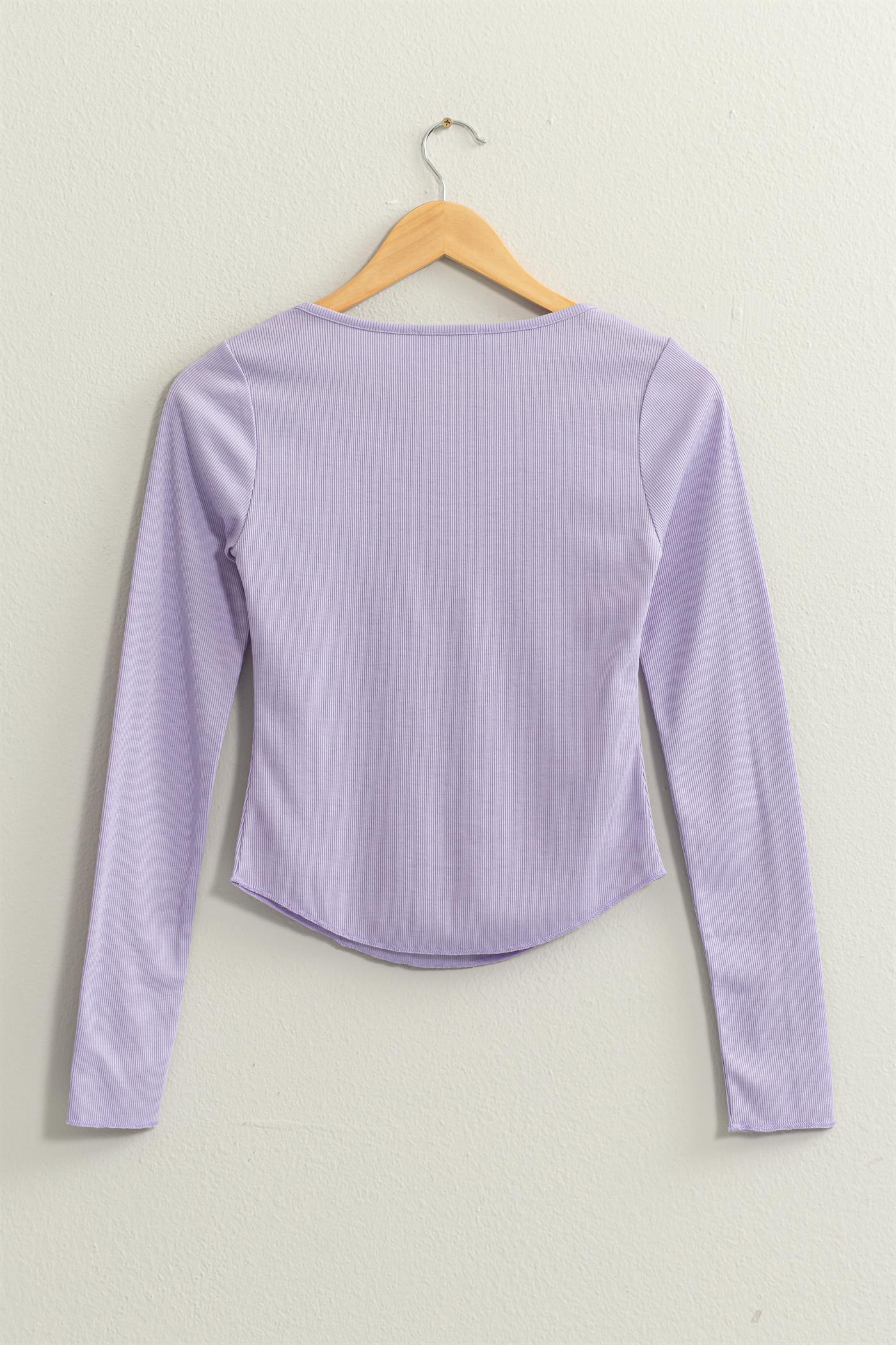 Wholesale Ribbed Long Sleeve Button Front Top Clothing Tops DZ25A025 TARO DOUBLE ZERO