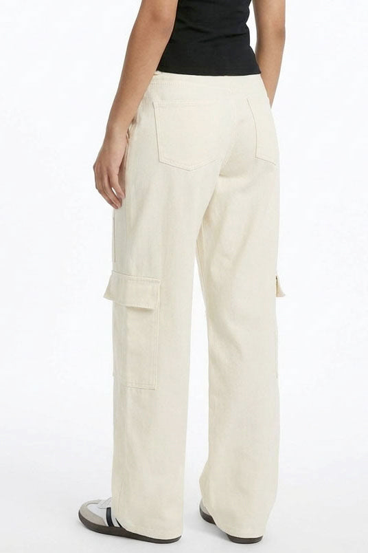 Wholesale Elastic Waist Wide-Leg Cargo Pants Pants DZ24E575 CREAM DOUBLE ZERO