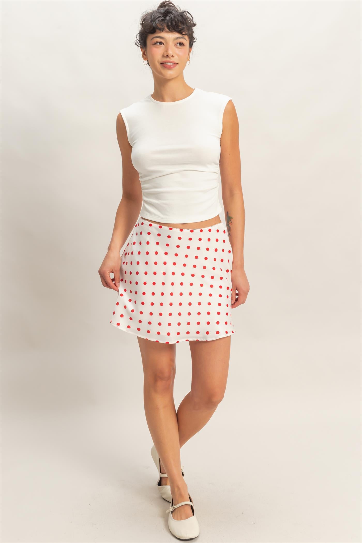 Wholesale Satin Polka Dot Mini Skirt Skirts DZ26C207 RED DOUBLE ZERO