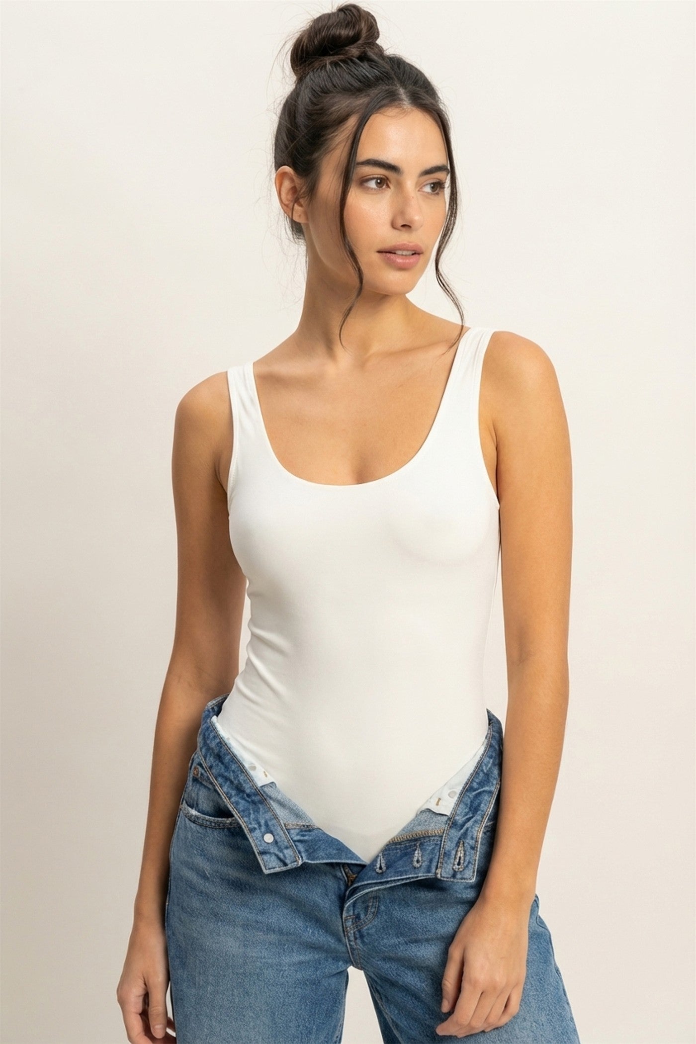 Wholesale Scoop Neck Tank Bodysuit Clothing Tops DZ24A855-D OFF WHITE DOUBLE ZERO