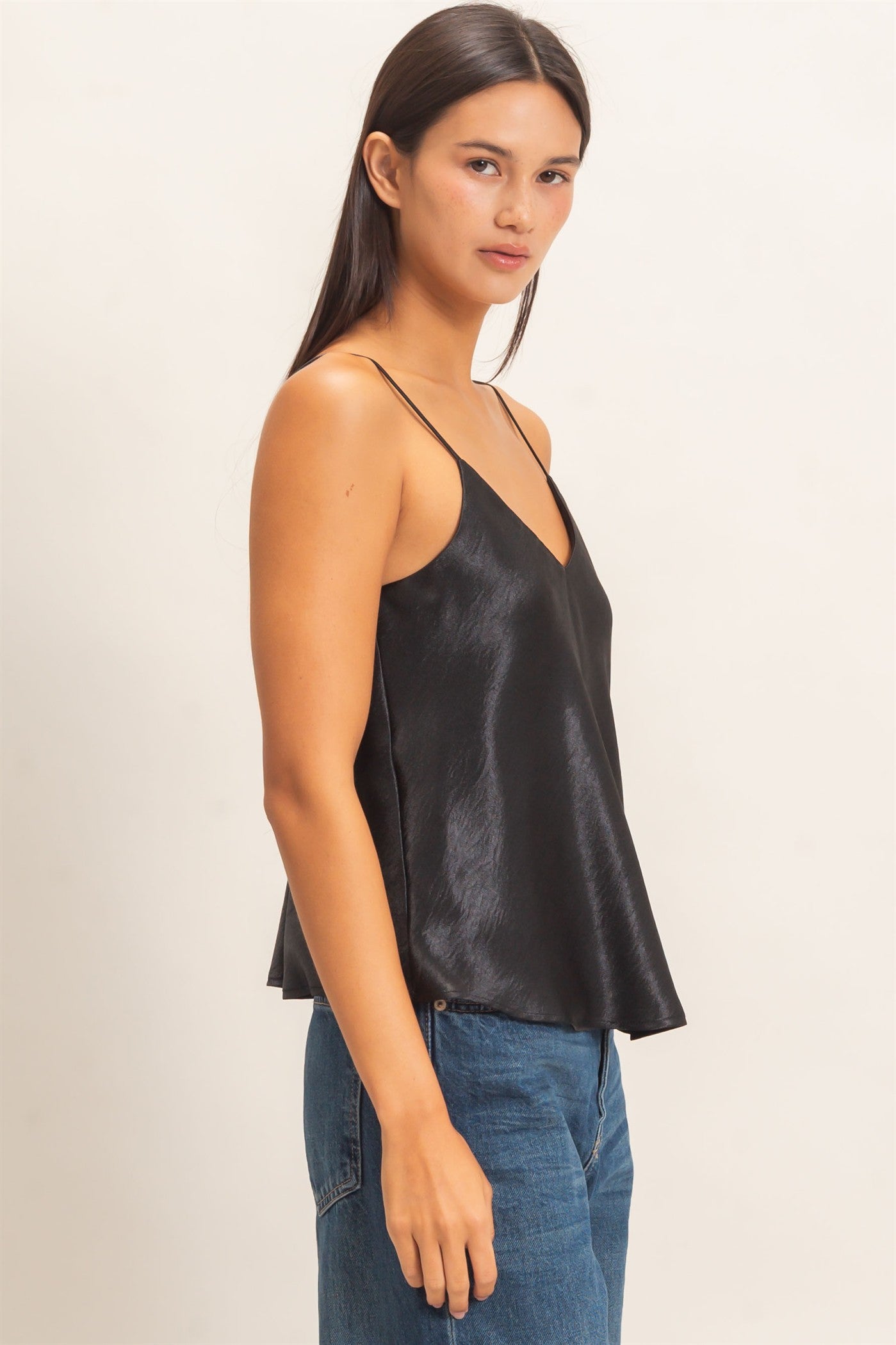 Wholesale V-Neck Satin Cami Top Camisoles DZ26C976 BLACK DOUBLE ZERO