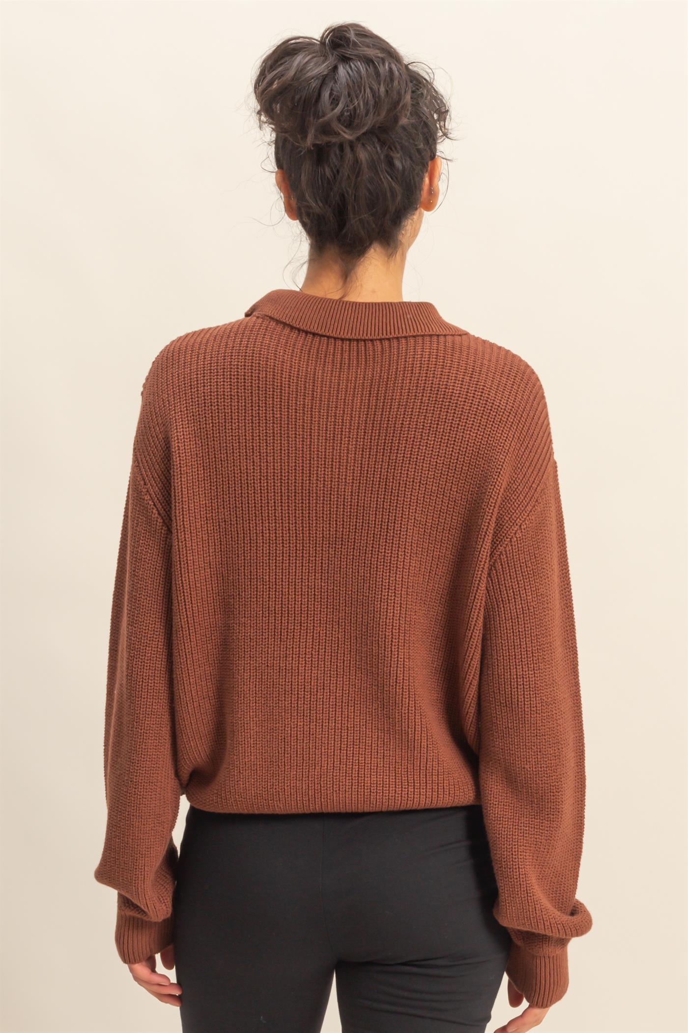 Wholesale Oversized Collar Sweater Sweaters DZ25E823 CHESTNUT DOUBLE ZERO