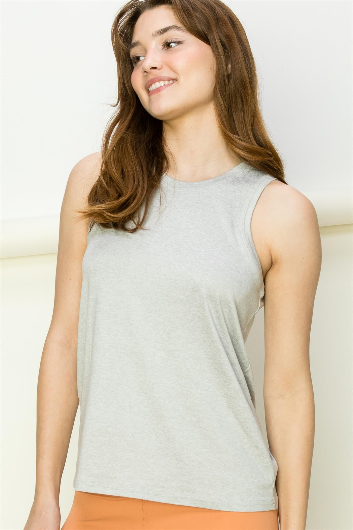 Wholesale Basic Sleeveless Top Clothing Tops DZ22E869 LIGHT HEATHER GRAY DOUBLE ZERO