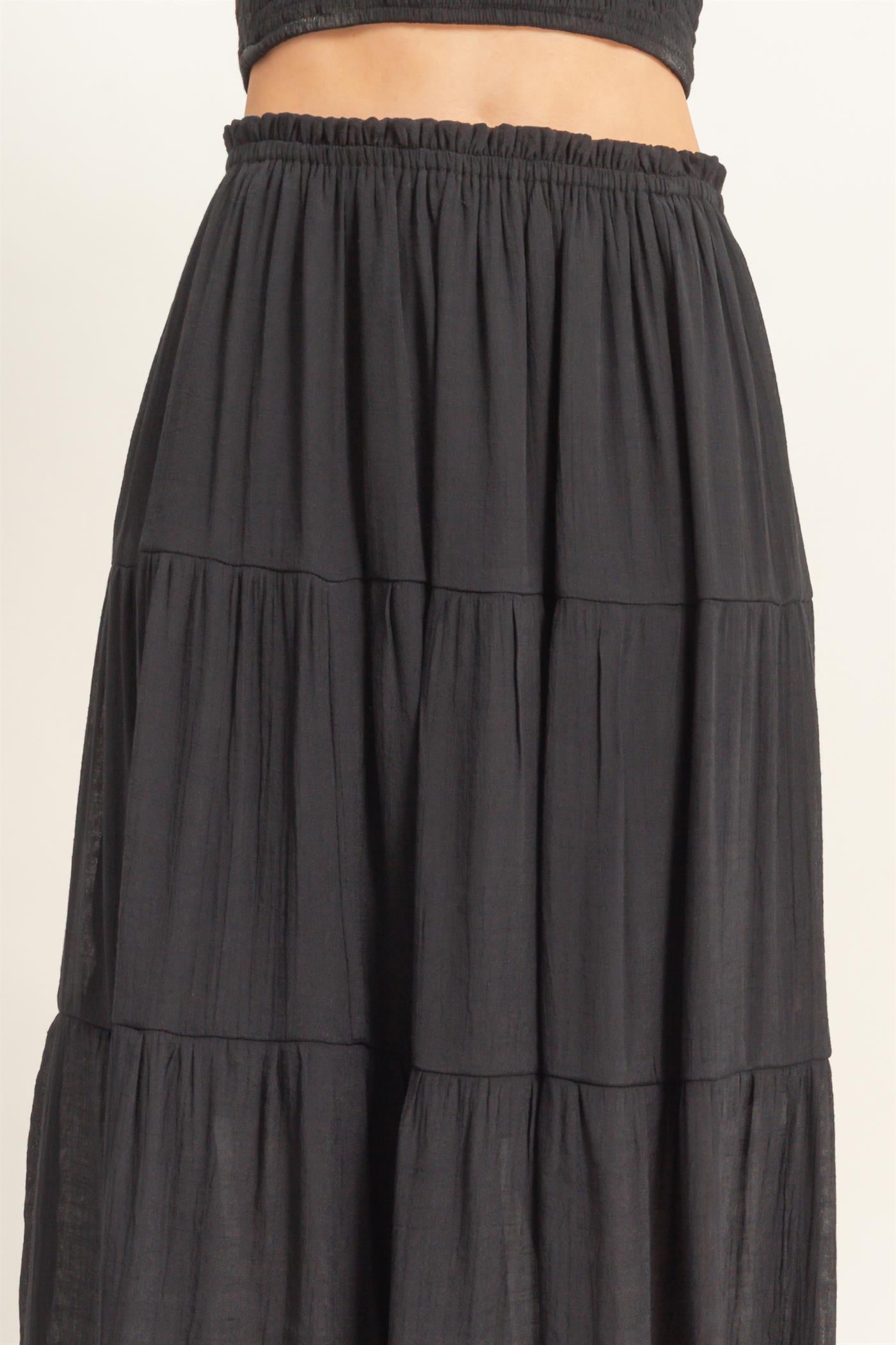 Wholesale Smocked Tube Top & Tiered Skirt Set Clothing HF26C289-SET-D BLACK HYFVE