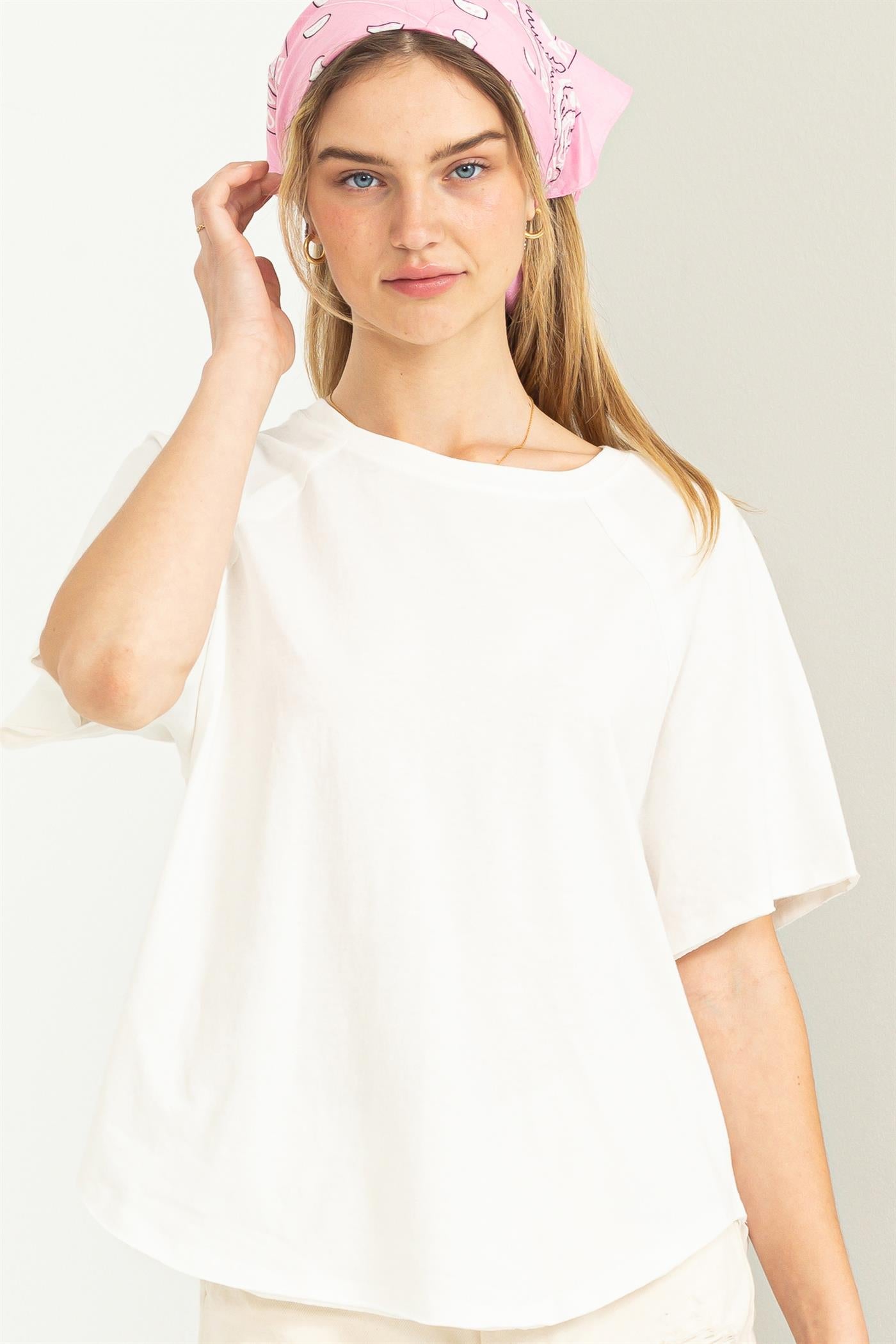 Wholesale Round Neck Curved Hem Short Sleeve T Shirt Clothing Tops DZ23C325 OFF WHITE HYFVE