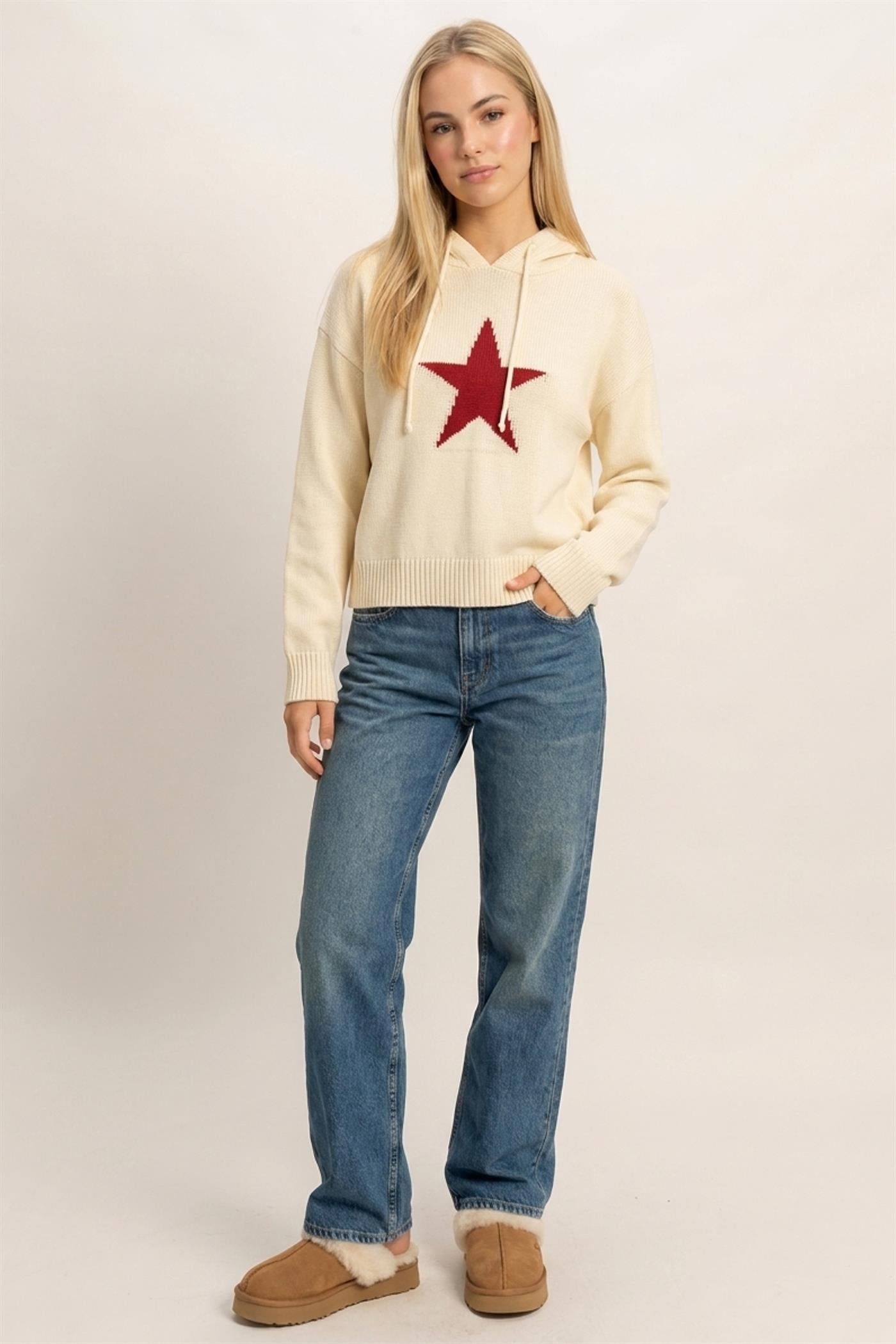 Wholesale Star Hooded Sweater Hoodies DZ26E811 CREAM DOUBLE ZERO