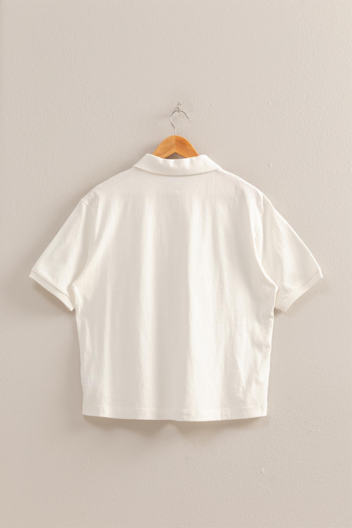 Wholesale Collared Neck Short Sleeve Relaxed Top Polos DZ25C257 OFF WHITE DOUBLE ZERO