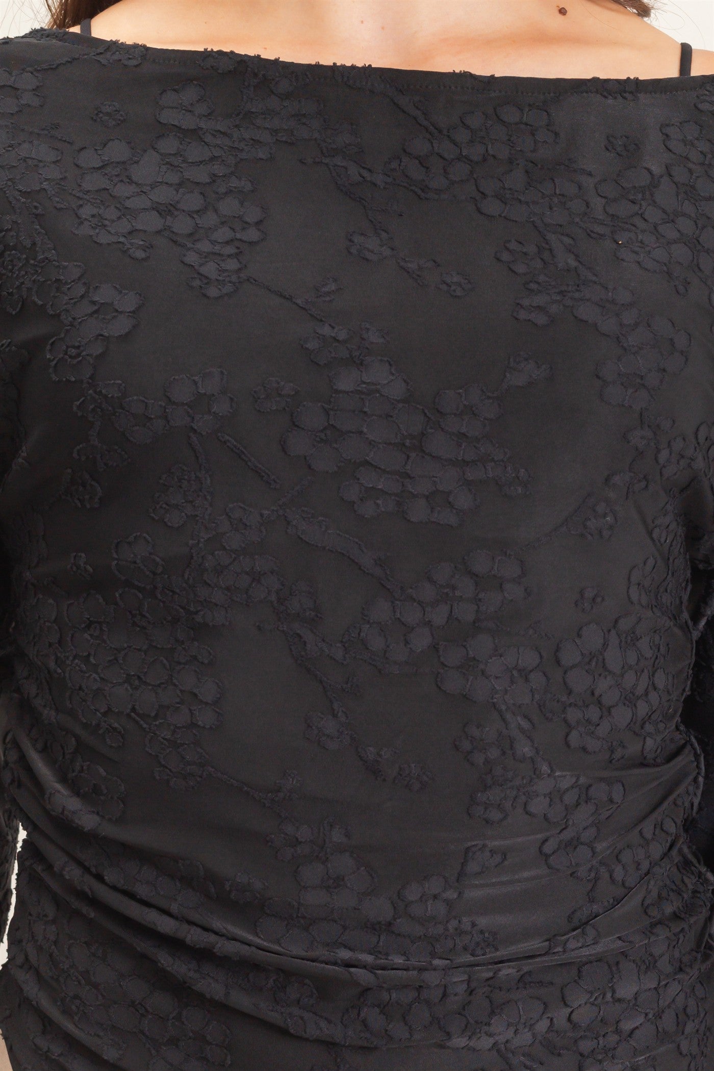 Wholesale Sheer Lace Boat Neck Top Blouses HF26E761 BLACK HYFVE