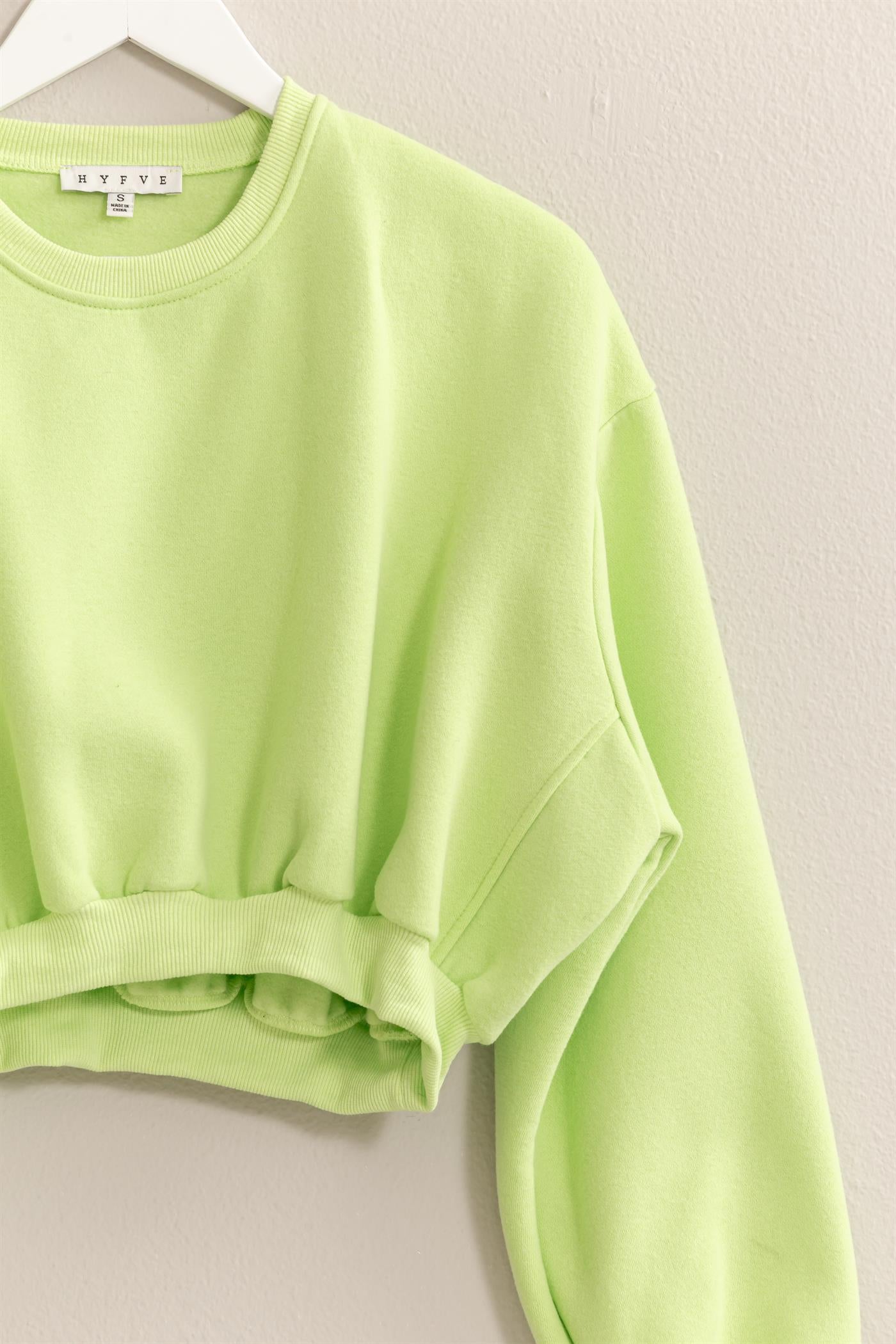 Wholesale Washed French Terry Cropped Sweatshirt Sweatshirts HF24E983 LIME HYFVE