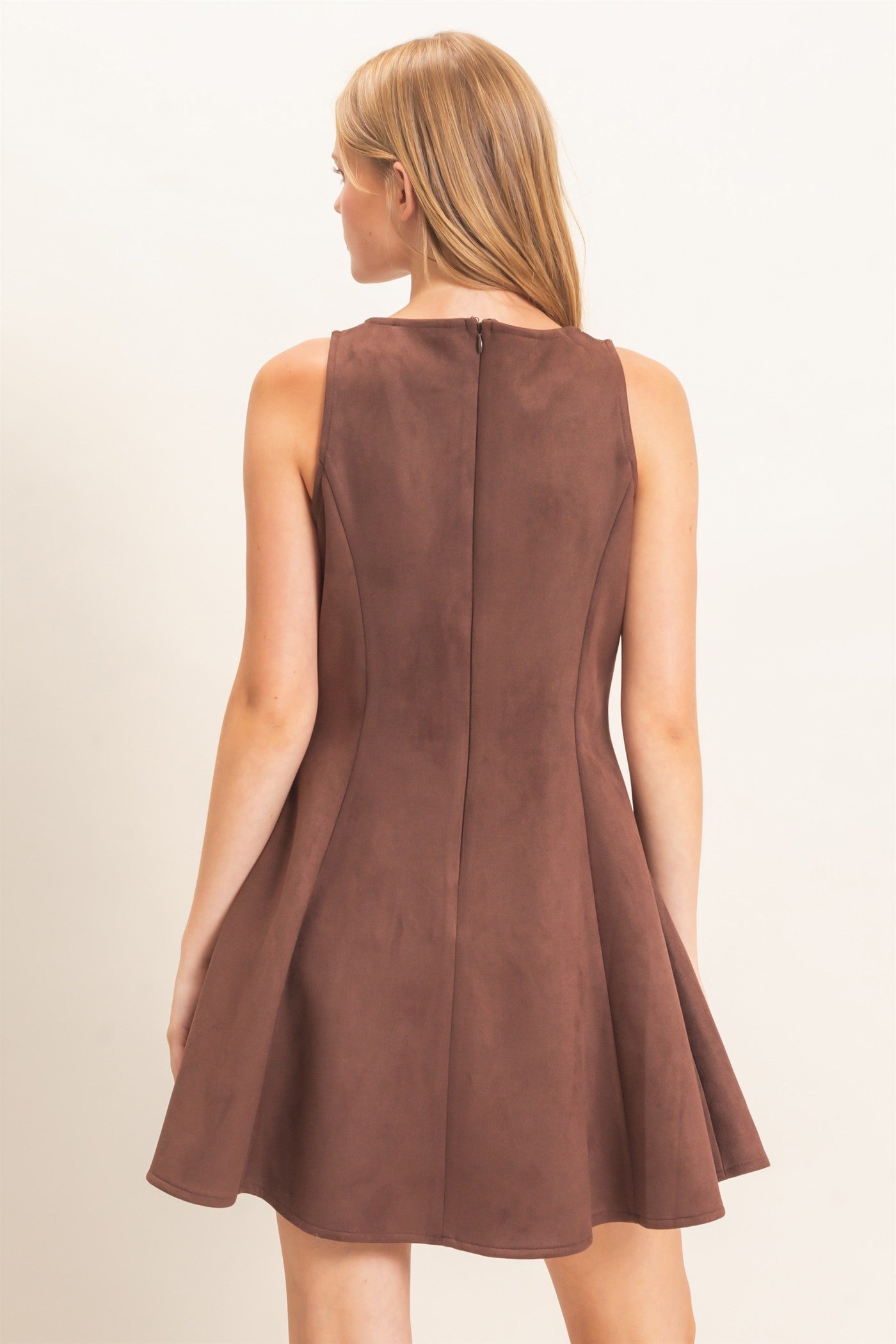 Wholesale Sleeveless Suede Mini Dress Dresses HF26F218 CHESTNUT HYFVE