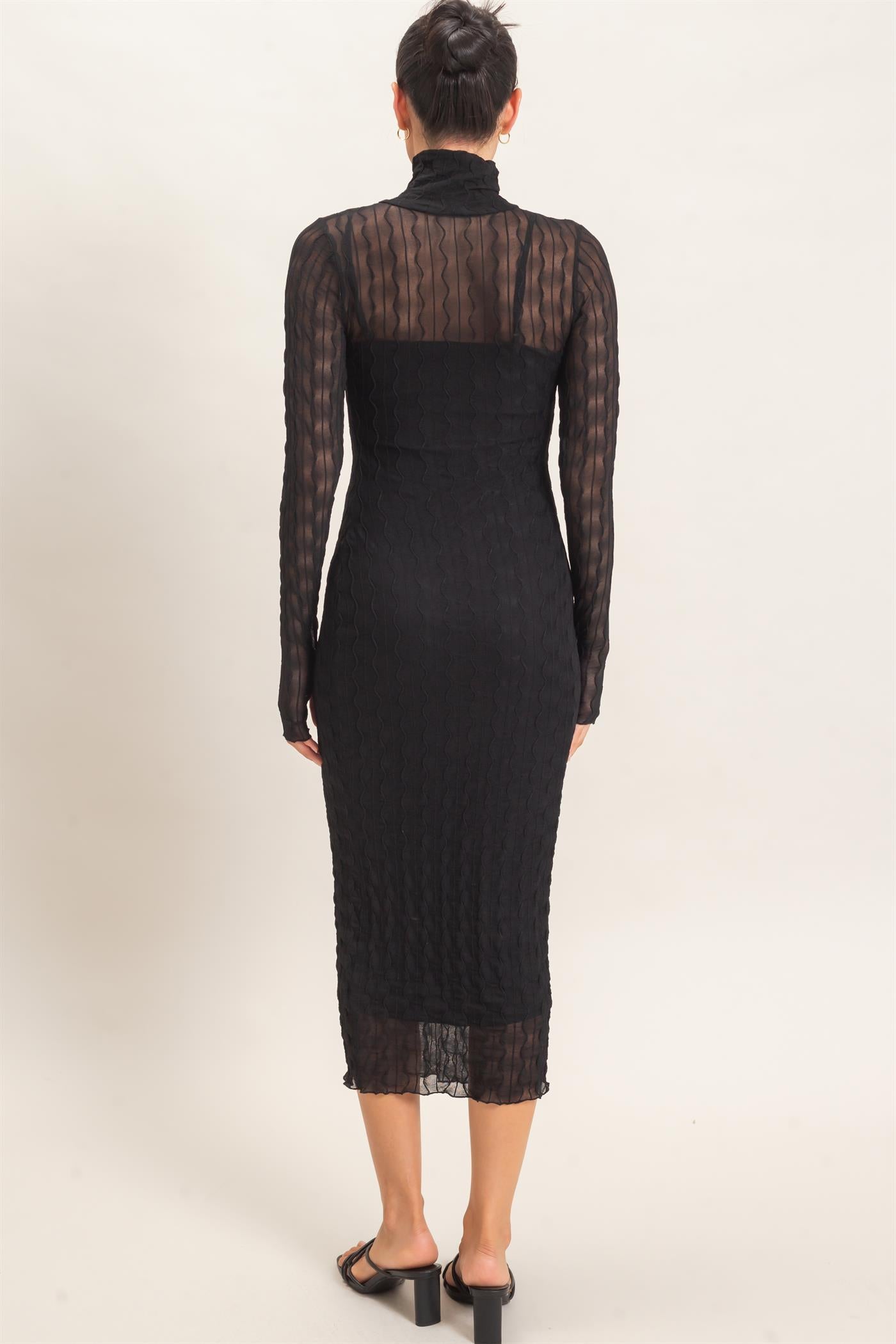 Wholesale Mesh Knit Maxi Dress Dresses HF26C890 BLACK HYFVE