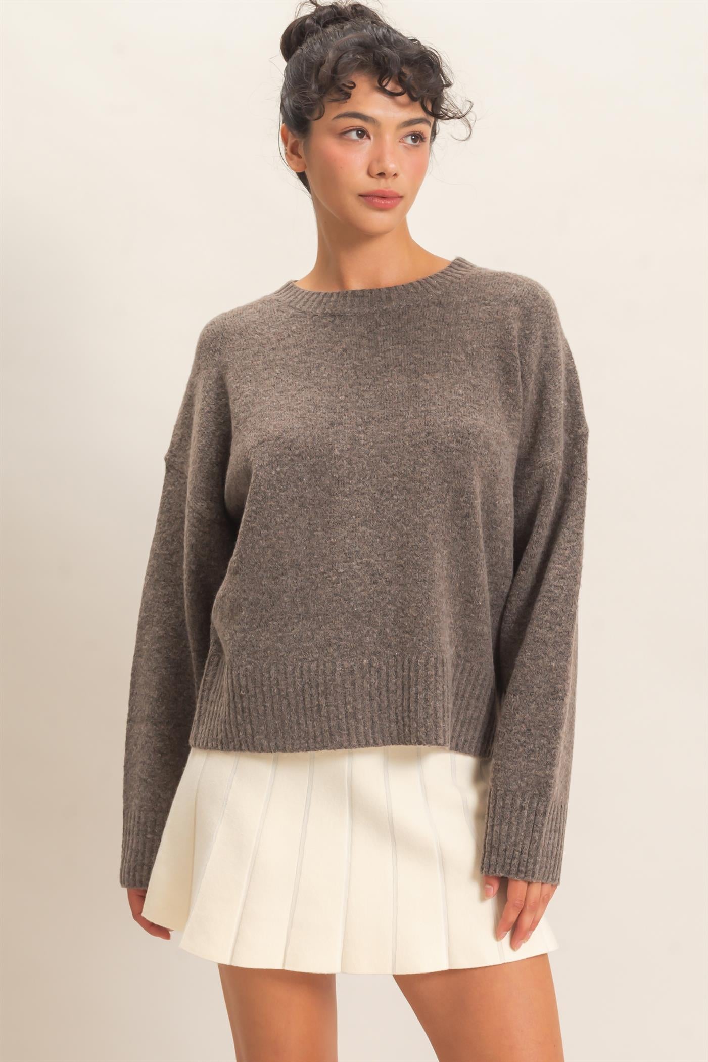 Wholesale Relaxed Fit Crew Neck Sweater Sweaters DZ26E956 ASH BROWN DOUBLE ZERO