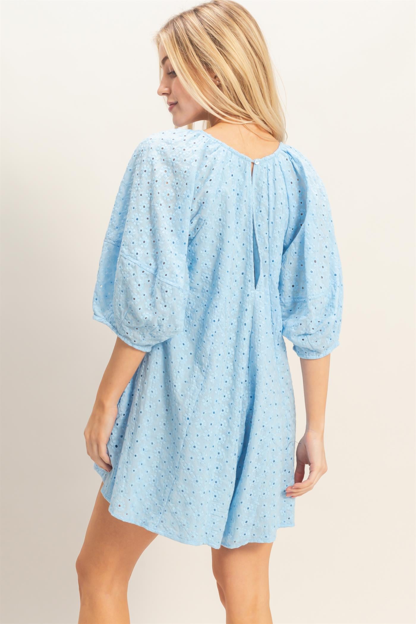 Wholesale Eyelet Babydoll Romper Clothing HF26A181 SKY BLUE HYFVE