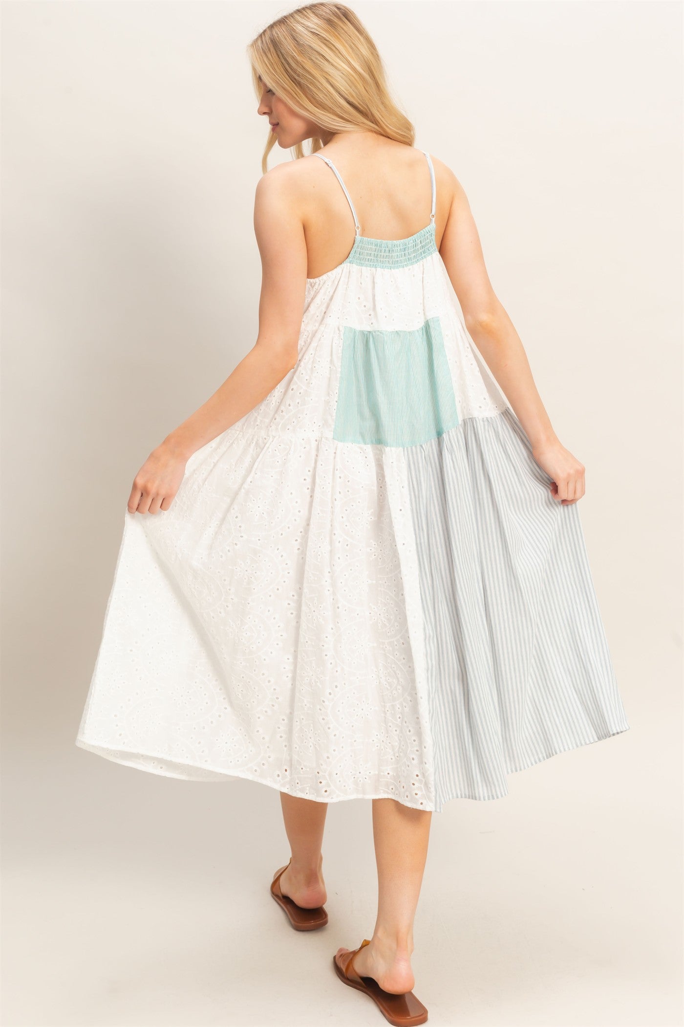 Wholesale Strappy Patchwork Midi Dress Dresses HF26C523 GREEN COMBO HYFVE