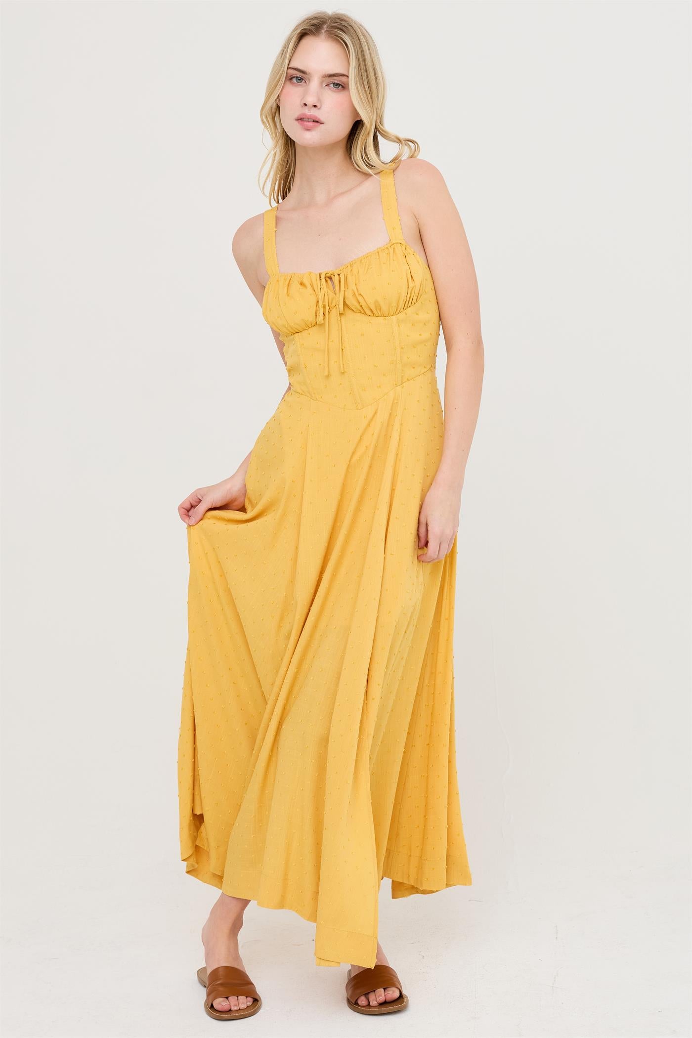 Wholesale Boned Tie-Back Dress Dresses HF25E875 MUSTARD YELLOW HYFVE