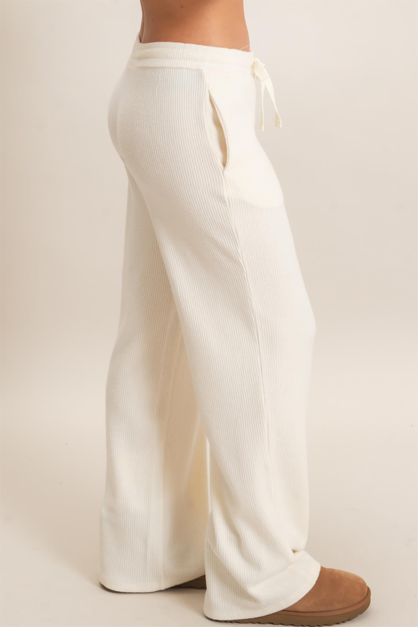 Wholesale Brushed Waffle Drawstring Pants Pants DZ26F313 CREAM DOUBLE ZERO