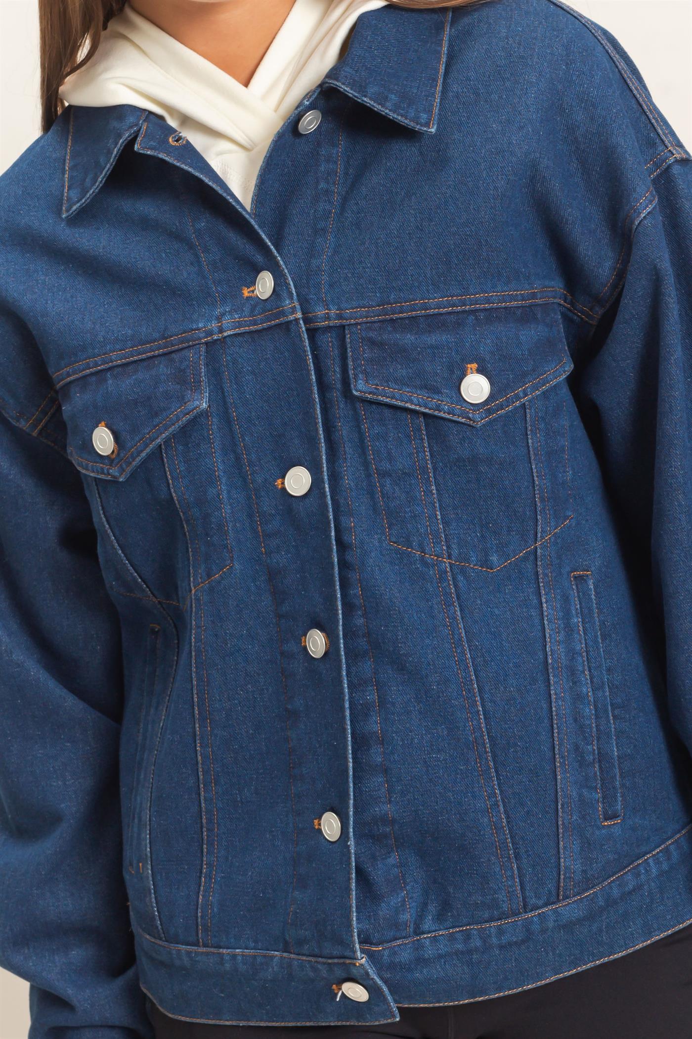 Wholesale Oversized Denim Trucker Jacket Coats & Jackets DZ26E804 DARK BLUE DOUBLE ZERO