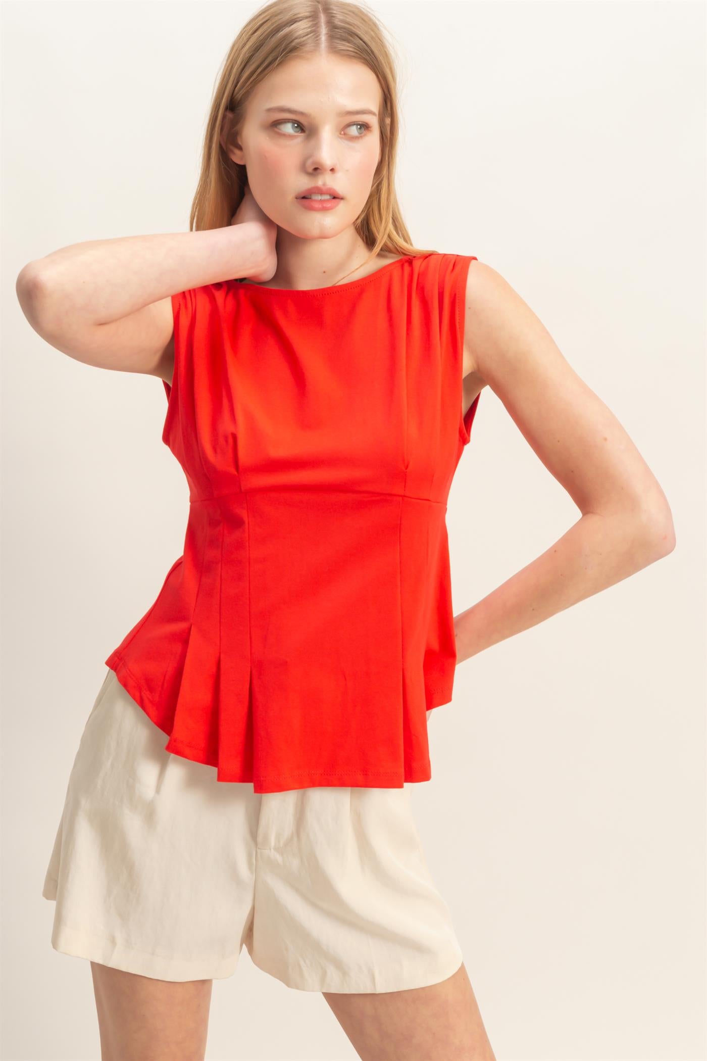 Wholesale Sleeveless Peplum Top Clothing Tops HF26A773 RED HYFVE