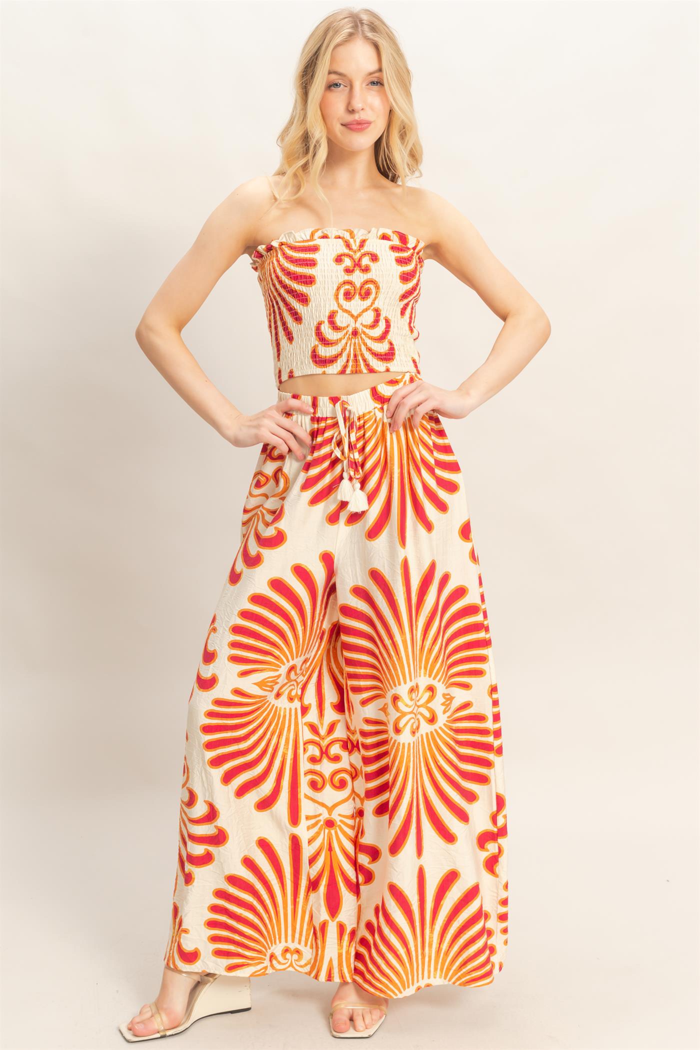 Wholesale Printed Tube Top & Pants Set Clothing HF26A164-SET RED HYFVE